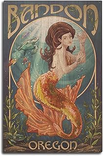 Bandon, Oregon, Mermaid Birch Wood Wall Sign (10x15 Rustic Home Decor, Ready to Hang Art)