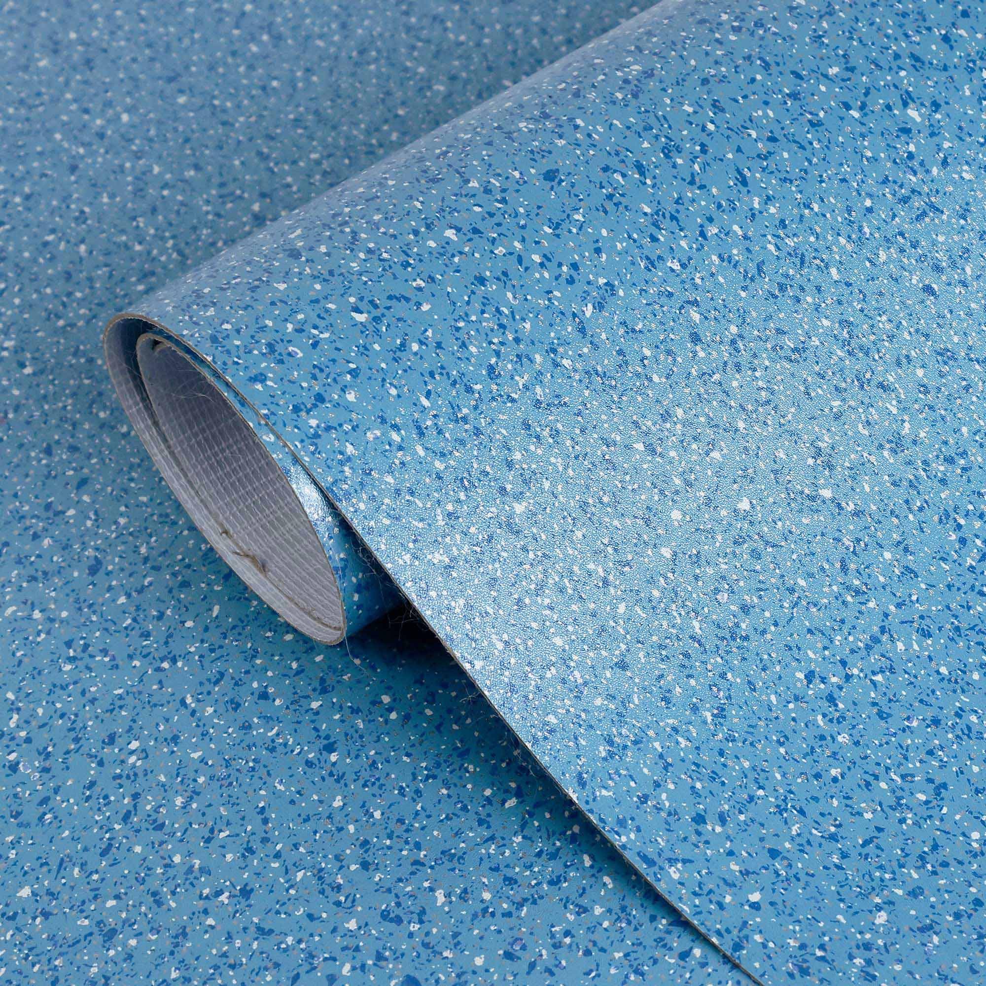 Vinyl Sheet Flooring Roll, 39.3" W x 197" L PVC Sheet Vinyl Flooring Tiles Waterproof Thicken Carpet for Bathroom Living Room Bedroom Kitchen Office (Covered 53.82 sq.ft./Box) (Blue)