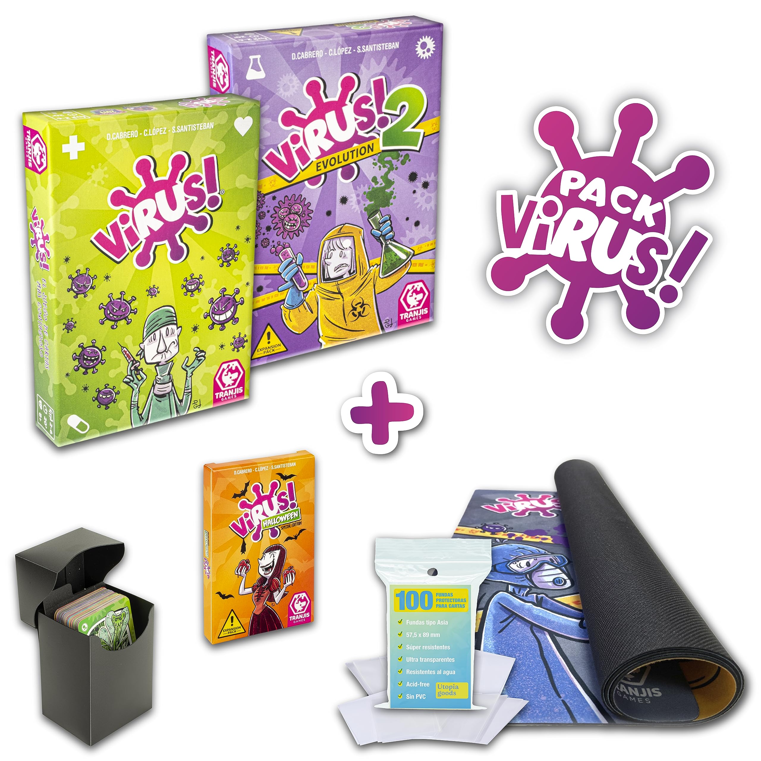 Utopia goods [Pack] Virus 1 - Virus 2 - Virus Halloween - Fundas para Cartas - Tapete Cartas - Caja para Cartas [Pack] Virus Juego Cartas para niños y Adultos [Juegos DE Mesa]