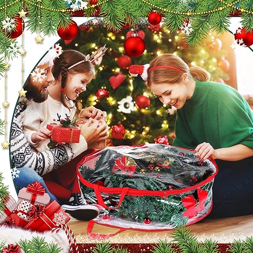 Miniatura 5 de 4 contenedores transparentes de almacenamiento de corona de Navidad de 24 pulgadas, bolsa de almacenamiento de corona de Navidad, contenedor de