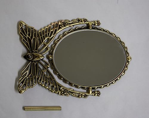 Miniatura 6 de SEHAMANO - Espejo de mesa de maquillaje con marco de metal con diseño de mariposa antigua, espejo decorativo ovalado, espejo elipse giratorio de