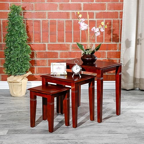 Miniatura 2 de 3-Piece Nesting Table Set - Coffee Tables, Tea Cocktail End Tables for Living Room with Storage, Accent Center Tables,Red