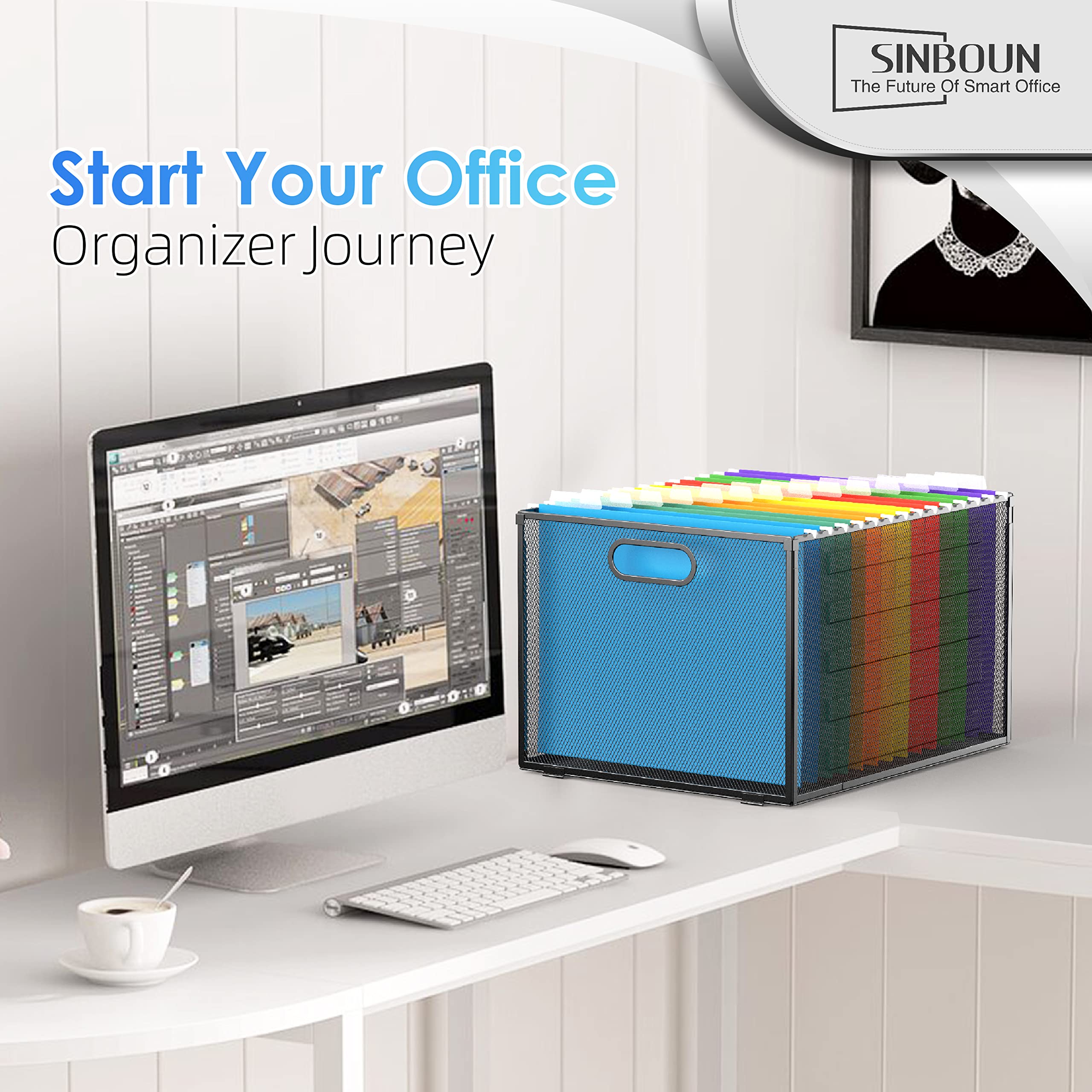 Sinboun Hanging File Organizer Includes 14 Letter Size Hanging Folders Hanging File Folder Storage Box Filing Carts