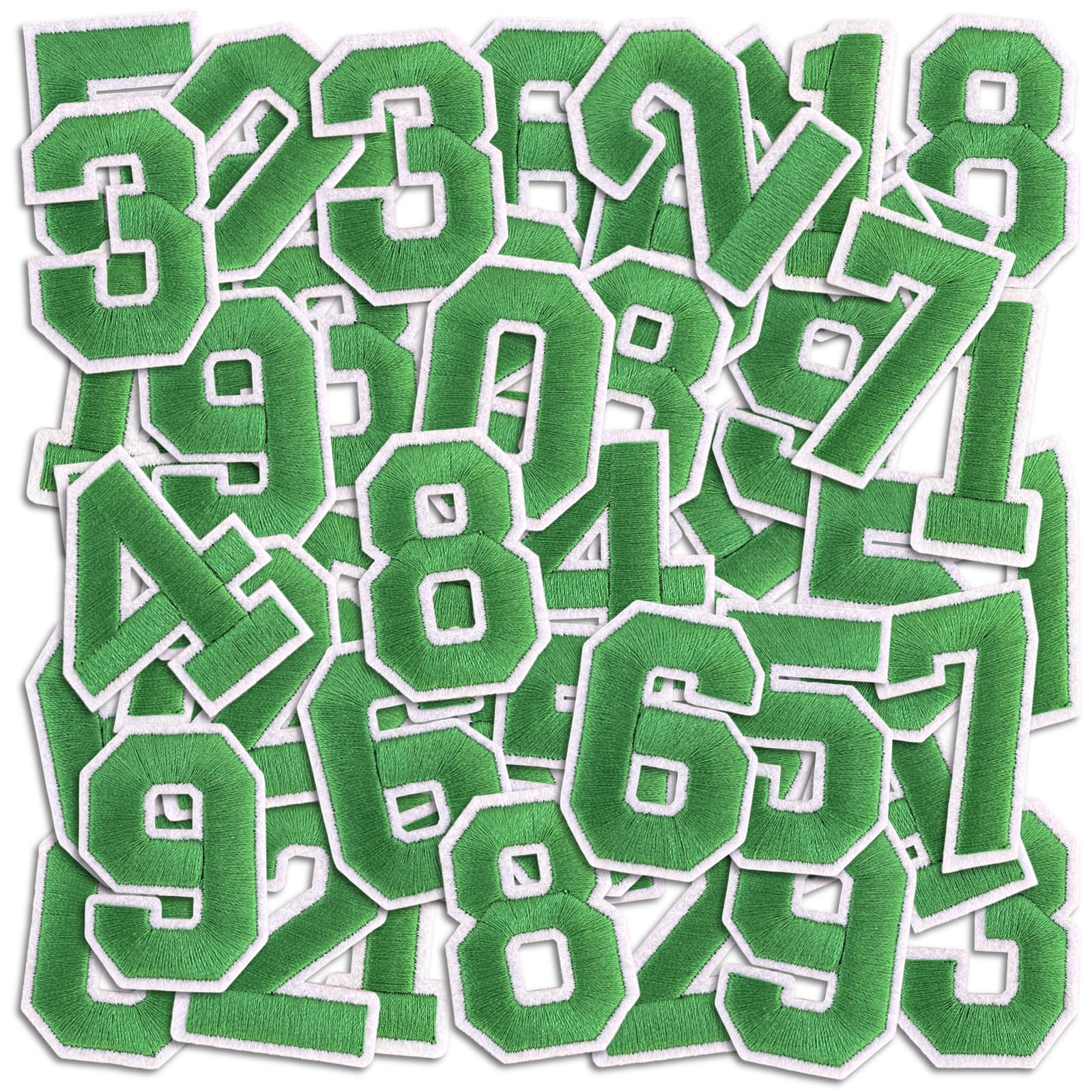 Number Iron On Patches, Numbers 0-9 Embroidery Applique Patch, DIY Decorative Heat Press Patches for Clothing Jeans Jackets Backpacks Hats (Green 50 Pcs)