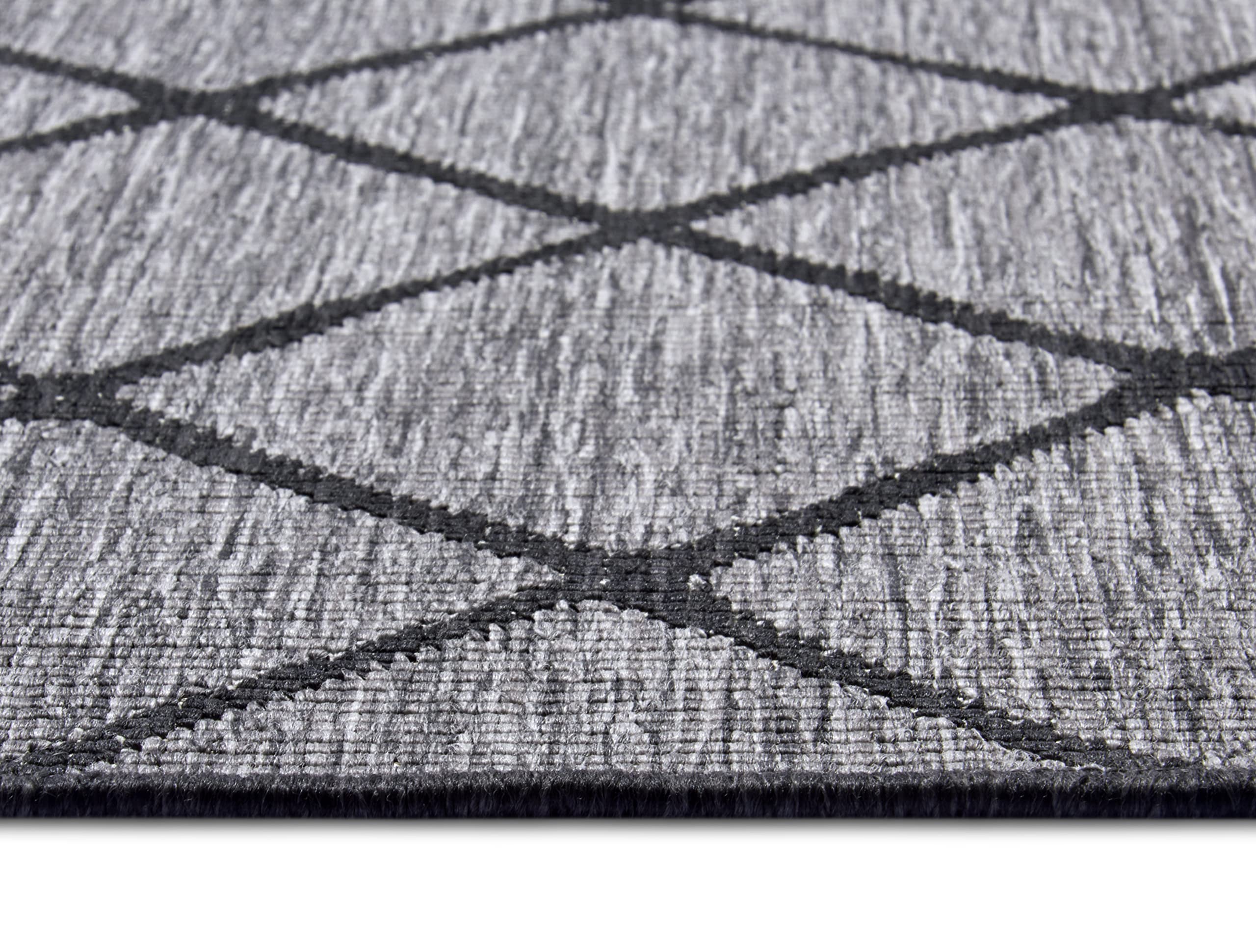 NORTHRUGS In- und Outdoor Teppich Malaga 120x170cm - Wendeteppich Wetterfest Modernes Geometrisches Muster für Balkon Terrasse Garten Wintergarten Küche Wohnzimmerteppich Wasserfest in Night Silver