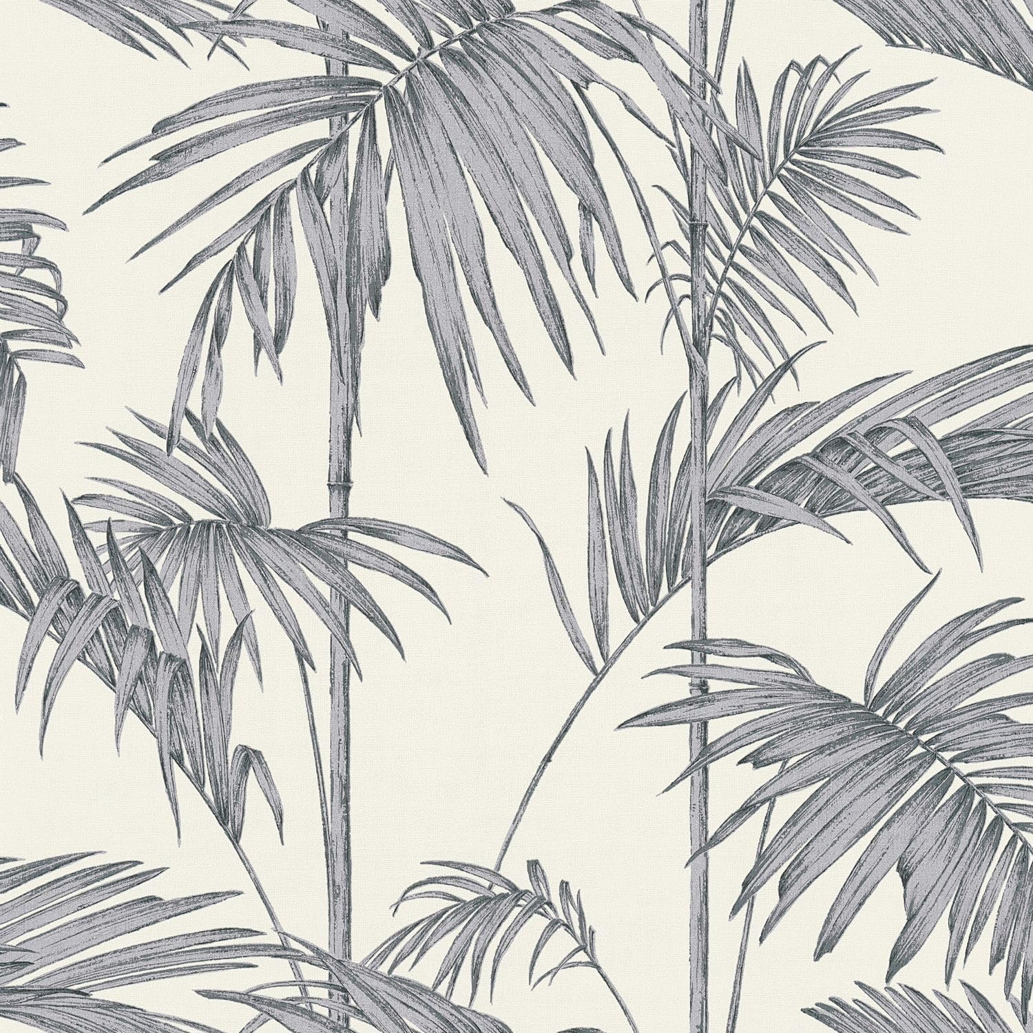 Papel pintado palmeras de alta calidad acabado plata tejido no tejido