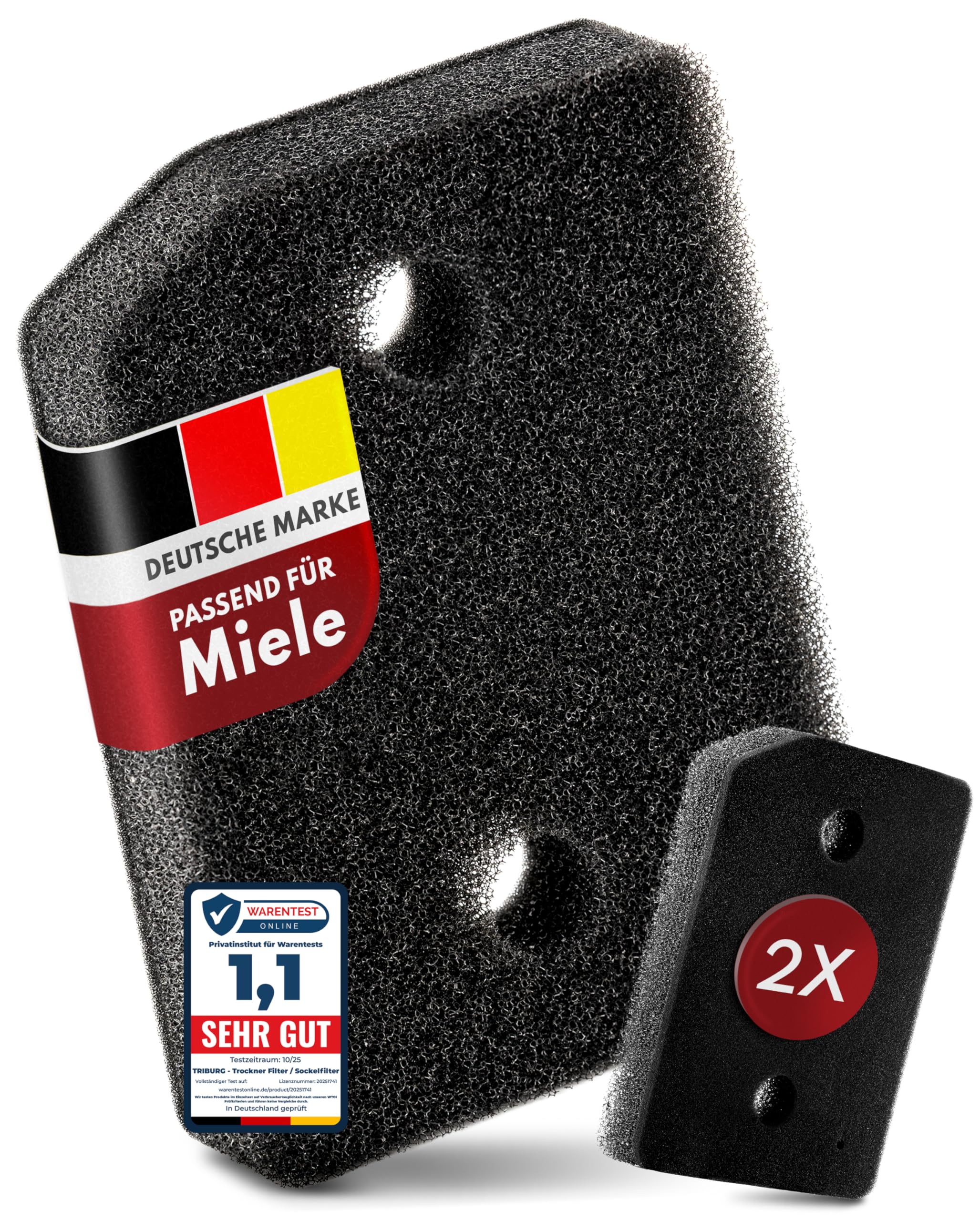 Premium Sockelfilter passend für Miele T1 9164761-2x Filter für Wäschetrockner- & Wärmepumpentrockner - 207 x 157 x 30mm - Schwammfilter Filtermatte für Active, EditionEco, Silence, SpeedCare, uvm.