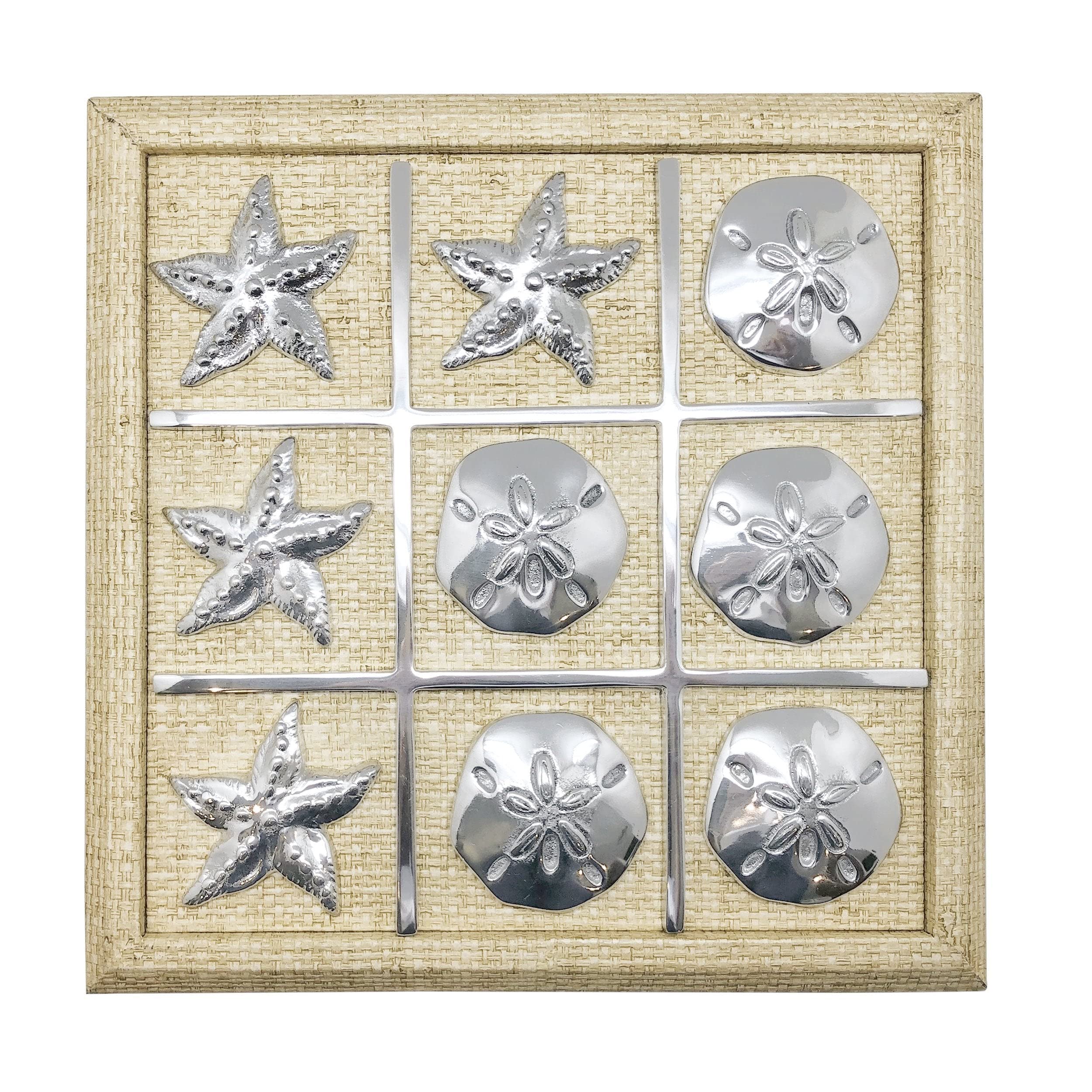 MARIPOSA Starfish & Sand Dollar Sand Faux Grass Cloth Tic Tac Toe Set