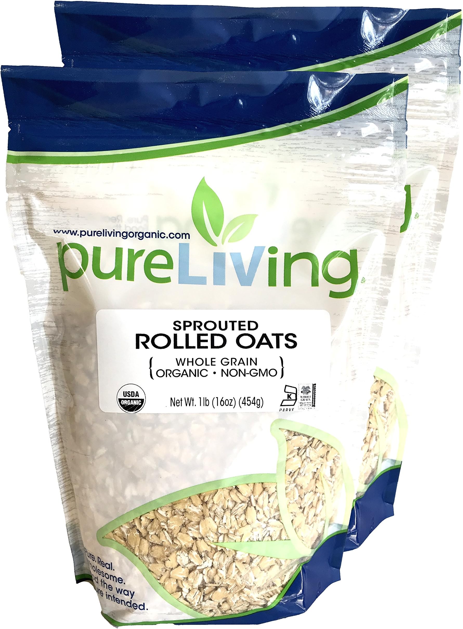 Pure Living - Organic Sprouted Rolled Oats, 2 Packs - 16 Ounce each