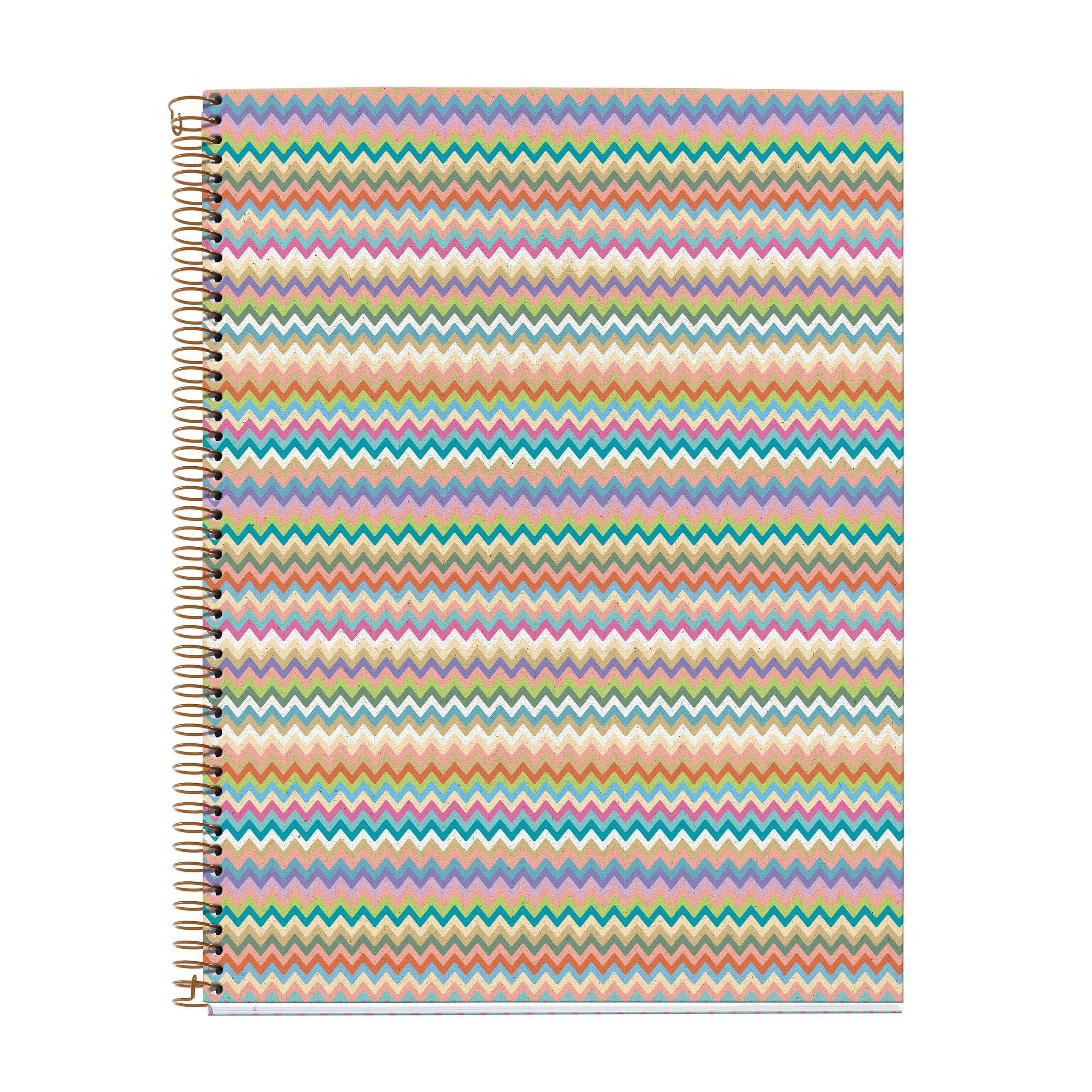 Miquelrius - Notebook A4 (210 x 297 mm), Horizontal Stripes 7 mm, 120 Sheets of 70 g/m², Cardboard Cover, 4 Colour Stripes, Copper Spiral, Feeling Mallorca Collection, Zigzag