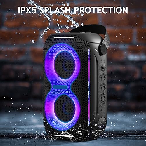 Miniatura 6 de KENKUO Altavoces Bluetooth con luces para fiestas pequeñas altavoz inalámbrico portátil con sonido estéreo de 20 W resistente al agua IPX5 luces
