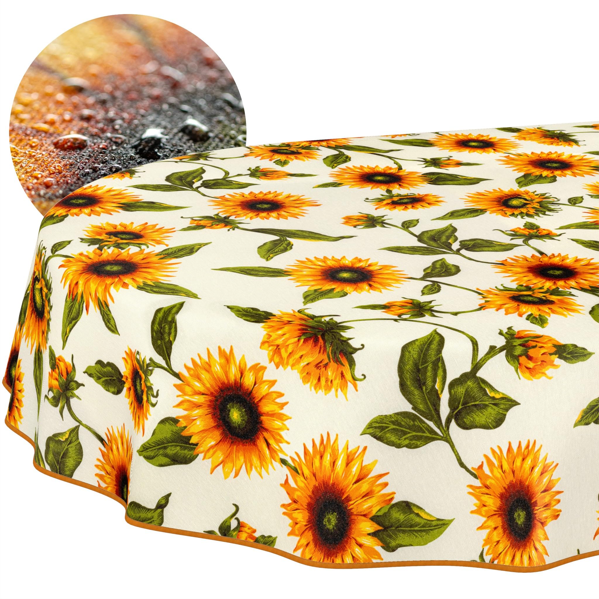 ANRO Washable Tablecloth Sunflowers Oval 220 x 140 cm - Water-Repellent Indoor Outdoor Lotus Effect with Hem