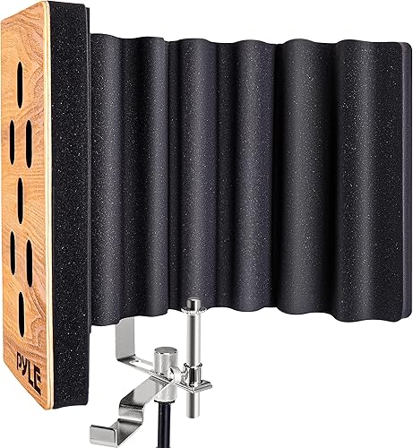 Miniatura 1 de Pyle Escudo de aislamiento de micrófono de madera, cabina de grabación de aislamiento de sonido, micrófono de estudio, cabina vocal, filtro de