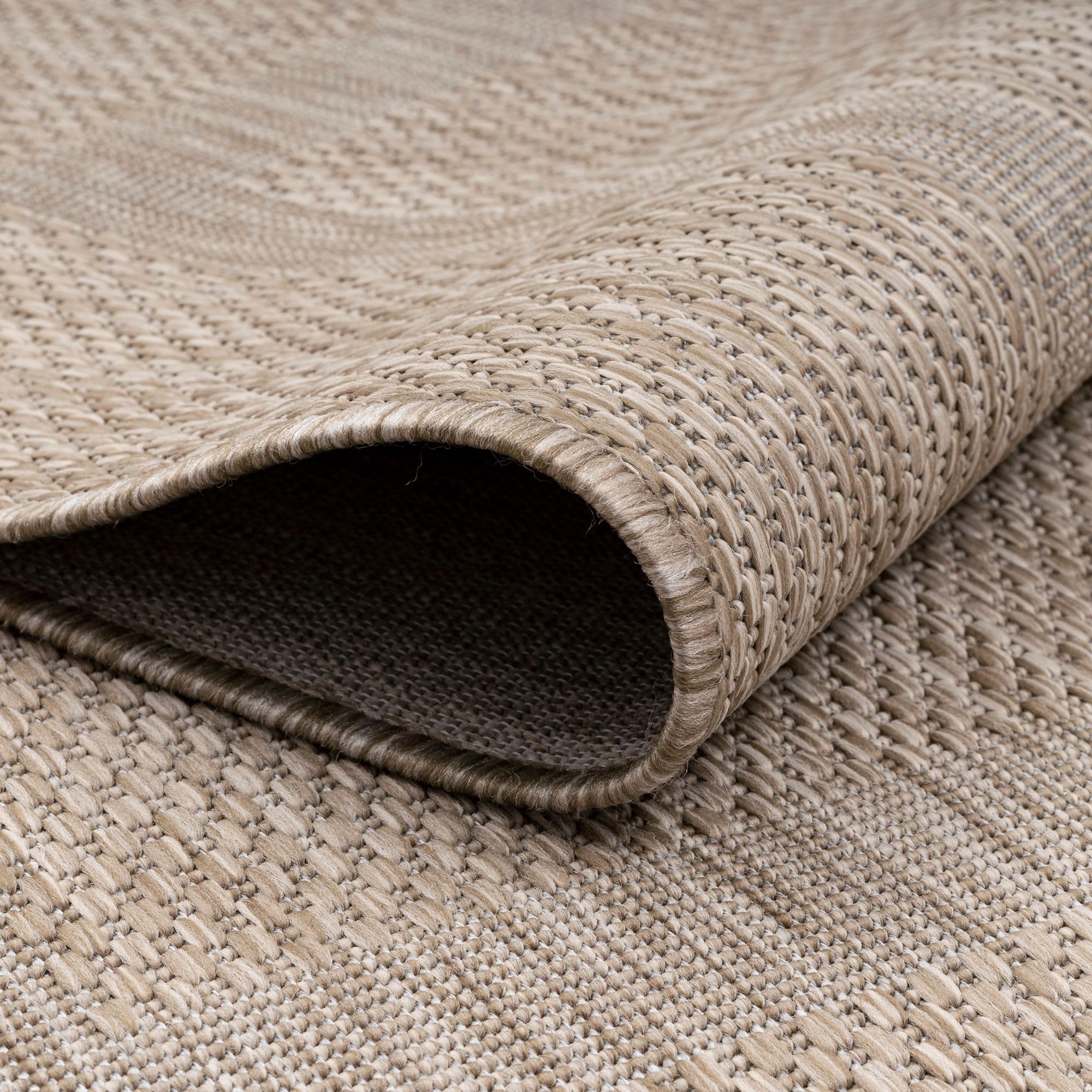 Carpetsale24 Outdoor Teppich Rund 200 cm Beige Bordüre Design Flachgewebe Wetterfest Waschbar Groß für Wohnzimmer Esszimmer Terrasse Garten