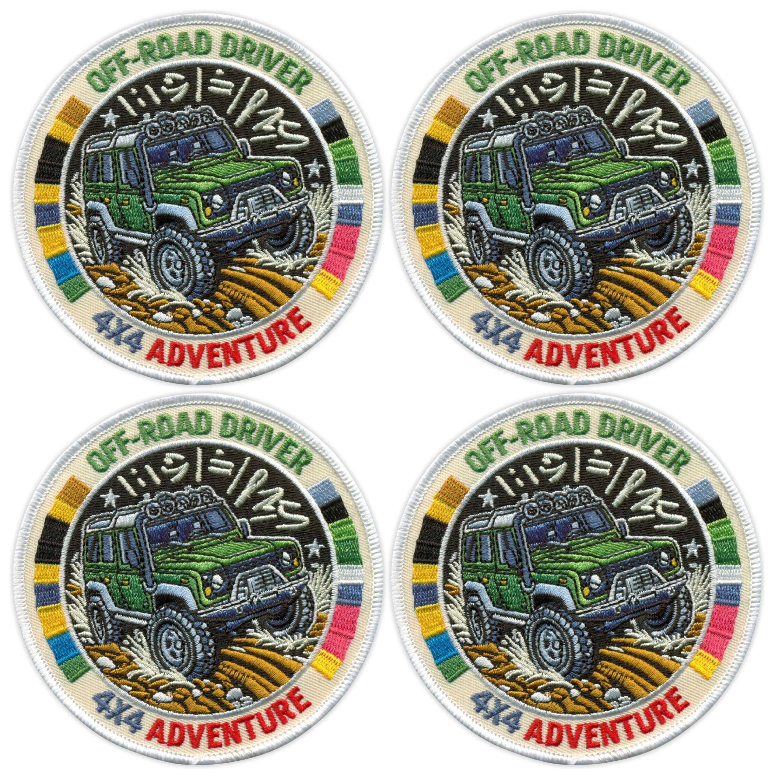 Set di 4 toppe ricamate con scritta "Off-Road Driver 4x4" Adventure, termoadesivo/termoadesivo