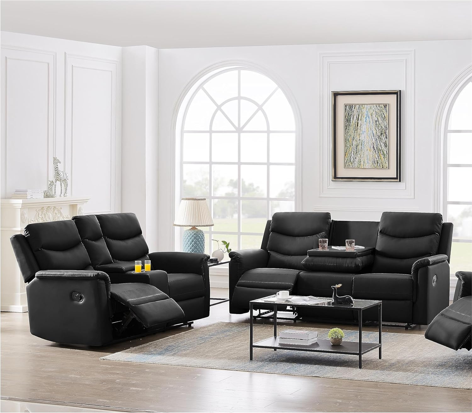 ERYE 2 PCS Manual Motion Reclining Sofa Set Include
