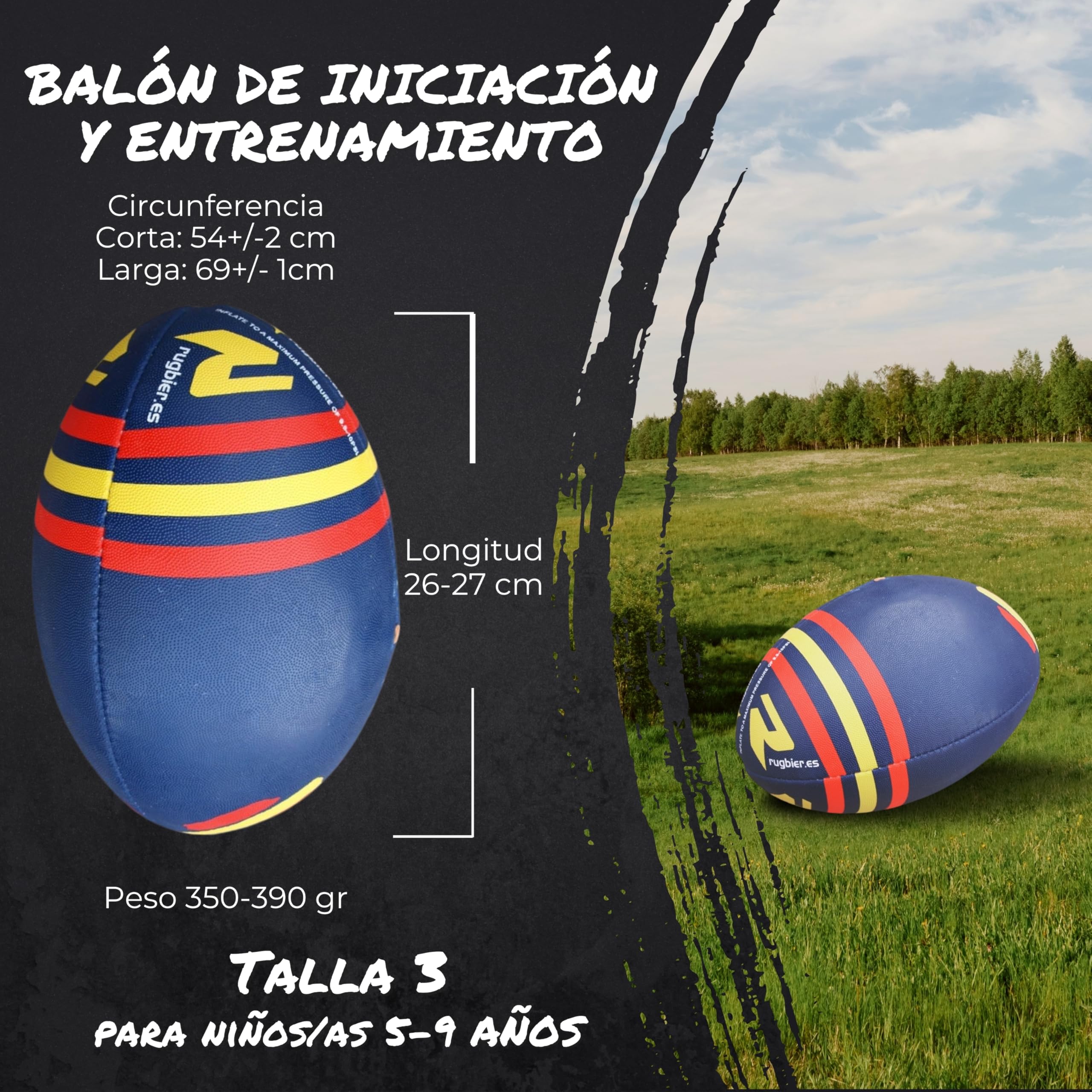 Balón de Rugby para Niños y Niñas T3 – Balón para Escuela - Iniciación y Entrenamiento - Diseño Exclusivo - Modelo Spain Flag
