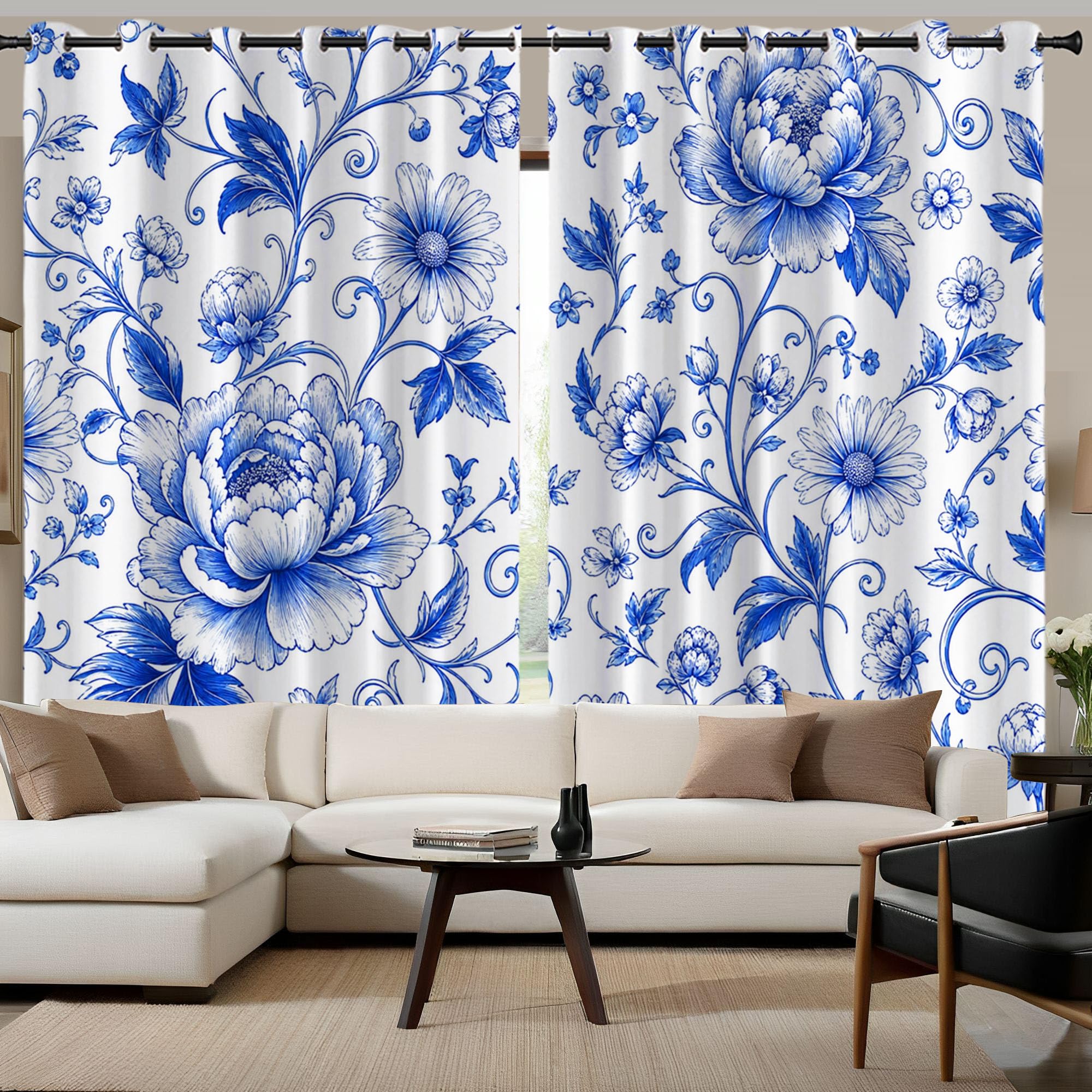 Rideau salon occultant en tissu acoustique haut de gamme aux motifs floraux vintage