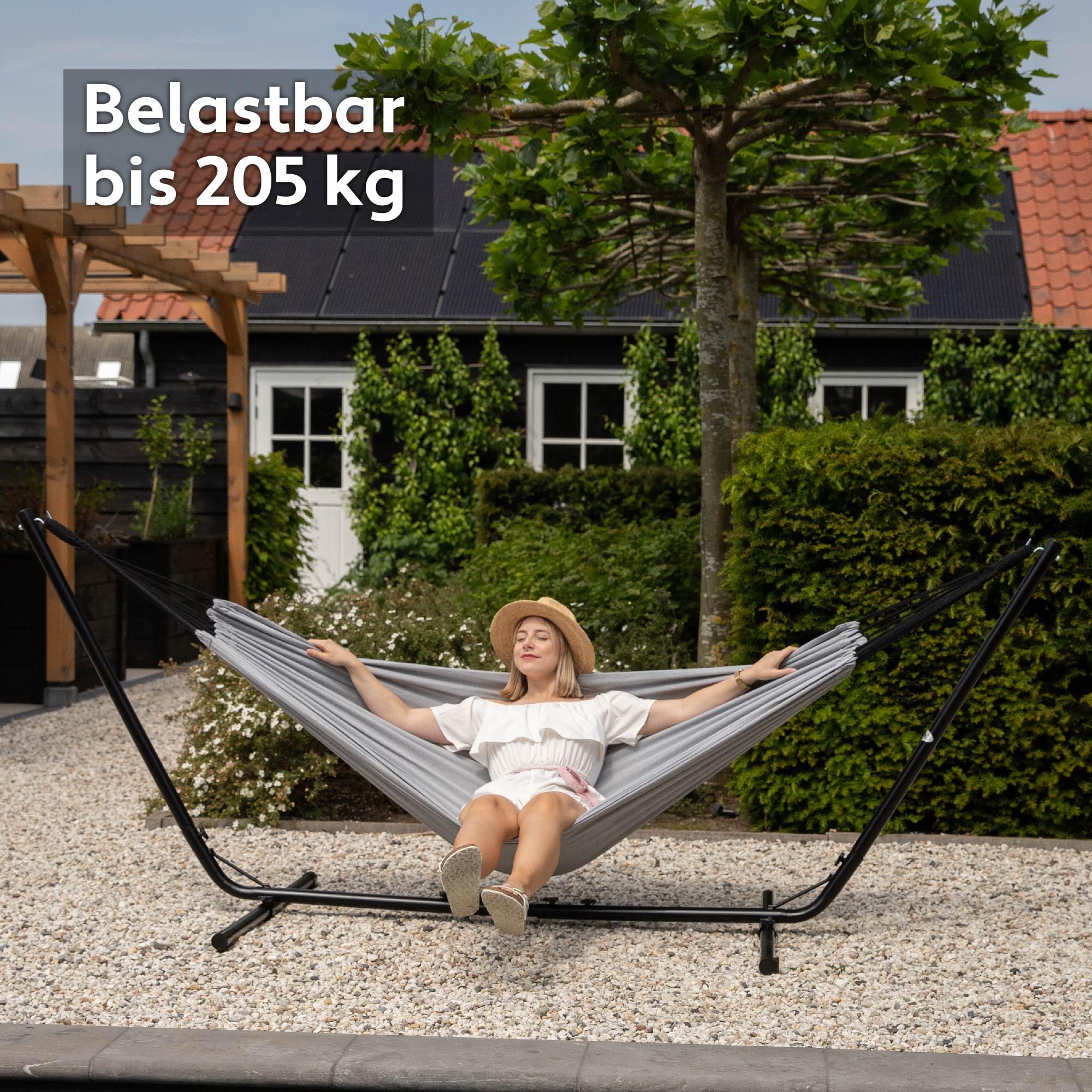 Vita5 Hängematte mit Gestell – Extra Große Hängematte aus 80% Baumwolle & 20% Polyester für Garten, Balkon, Terrasse und Camping – inkl. Tragetasche