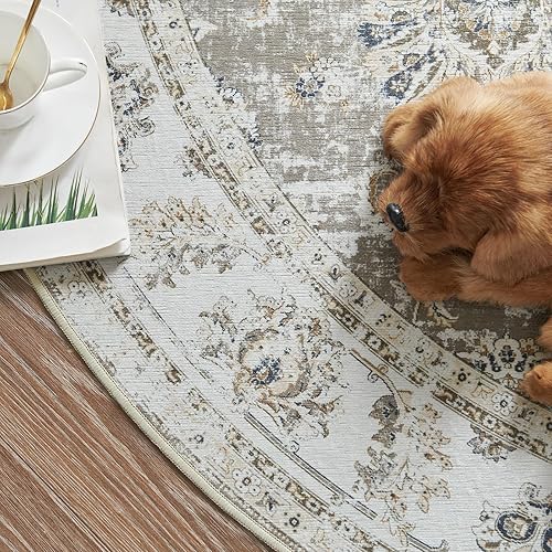 Miniatura 5 de jinchan Alfombra redonda de 4 pies  Alfombra circular vintage para pasillo de 4 pies redonda lavable  Alfombra fina con estampado floral