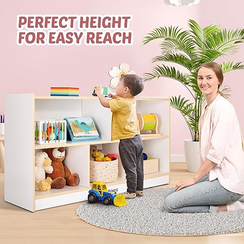 Miniatura 4 de Organizador de almacenamiento de juguetes para niños, armario de almacenamiento de madera de 5 compartimentos, estantería para niños y estantería