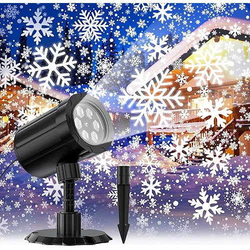 Christmas Projector Lights Outdoor, GUSODOR Dynamic Snowflake Projector IP65 Waterproof Snow Projection Lights for Indoor Outdoor Christmas Decoration, Holiday, Wedding, Yard Decor