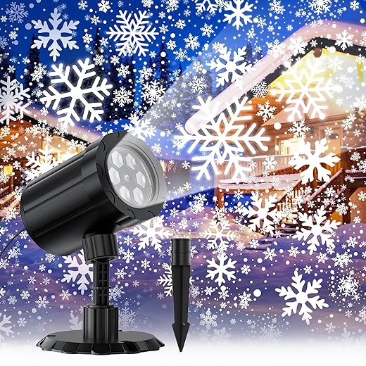 Christmas Projector Lights Outdoor, GUSODOR Dynamic Snowflake Projector IP65 Waterproof Snow Projection Lights for Indoor Outdoor Christmas Decoration, Holiday, Wedding, Yard Decor