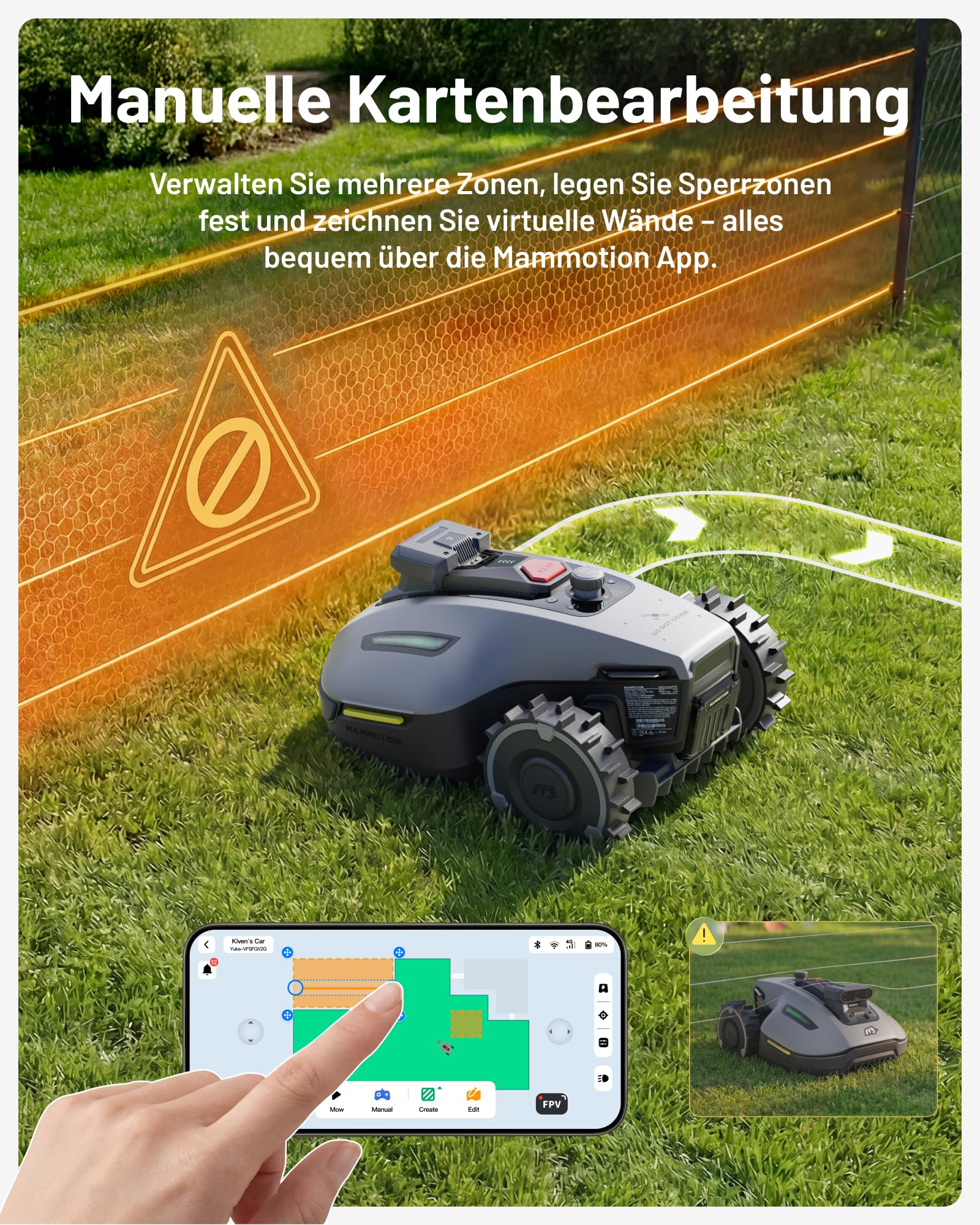 MAMMOTION YUKA mini 2 500 Mähroboter ohne Begrenzungskabel, Garten bis 500m², Kein RTK, Kein Signalabbruch, KI TrueVision-Navigation, Auto-Mehrzonen-Kartierung, DropMow, 45% Steigung, 4,5Ah-Akku - 2