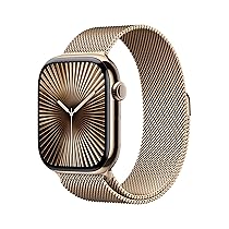 Apple Watch Series 10 GPS + Cellular 46 mm Smartwatch con cassa in titanio color Oro e cinturino Sport Loop Oro – S, M. Fitness tracker, app ECG, display Retina always-on, Carbon Neutral