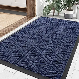 Smiry Front Door Mat Outside Entrance, Heavy Duty Natural Rubber Doormat, Trap Dirt and Moisture Easy Clean Low Profile Patio Porch Welcome Floor Mats for Entry, 36x24 Inch, Navy Blue