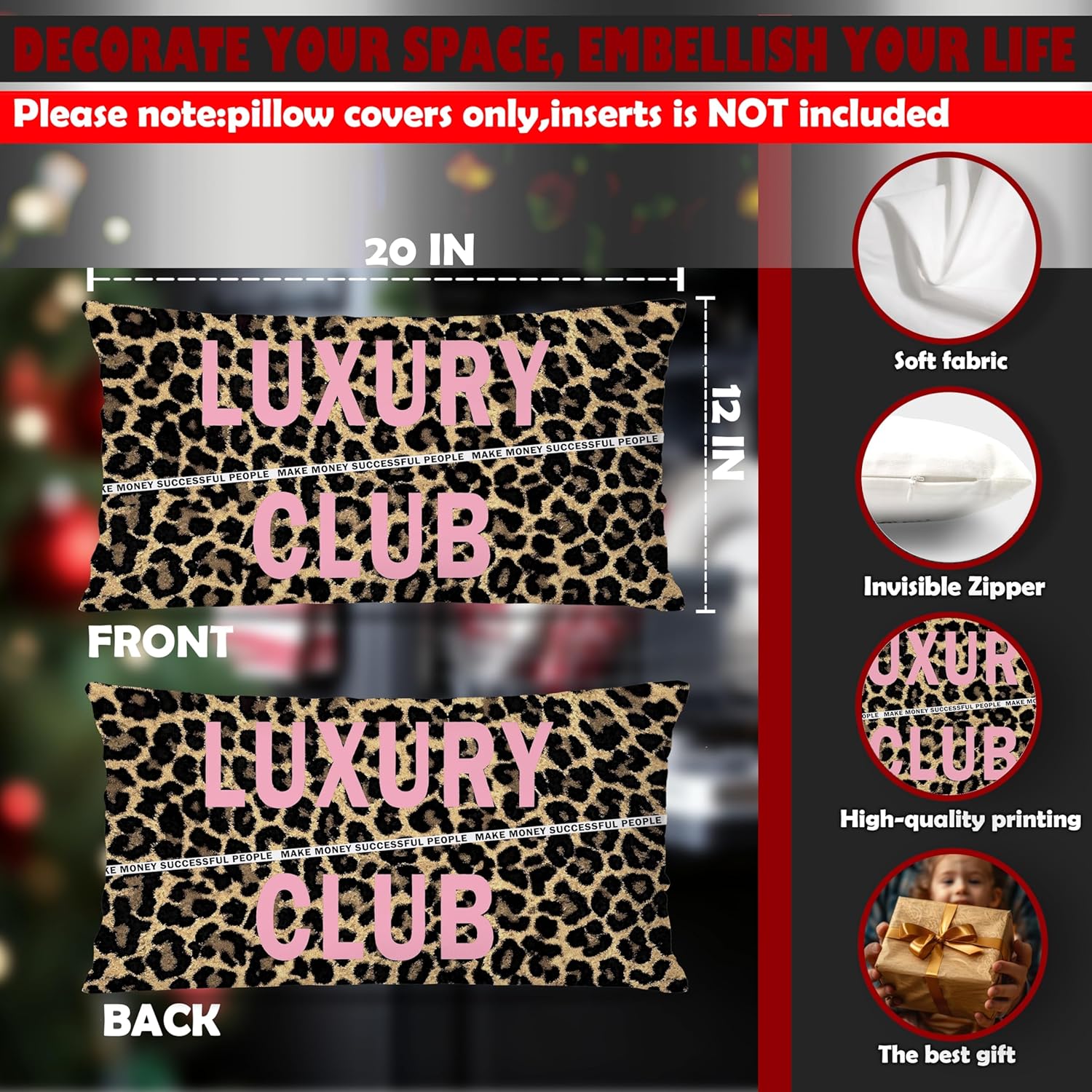 Trendy Leopard Lucky 8 Ball Pink Pillow Covers 12x20 Double-Sided,Cheetah Print Room Decor,Preppy Funky Y2K Leopard Dice Decorative Throw Pillow Covers for Girls Dorm Room Apartment,Set of 2 - Image 2