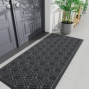 Smiry Front Door Mat Outside Entrance, Heavy Duty Natural Rubber Doormat, Trap Dirt and Moisture Easy Clean Low Profile Patio Porch Welcome Floor Mats for Entry, 71x23 Inch, Grey