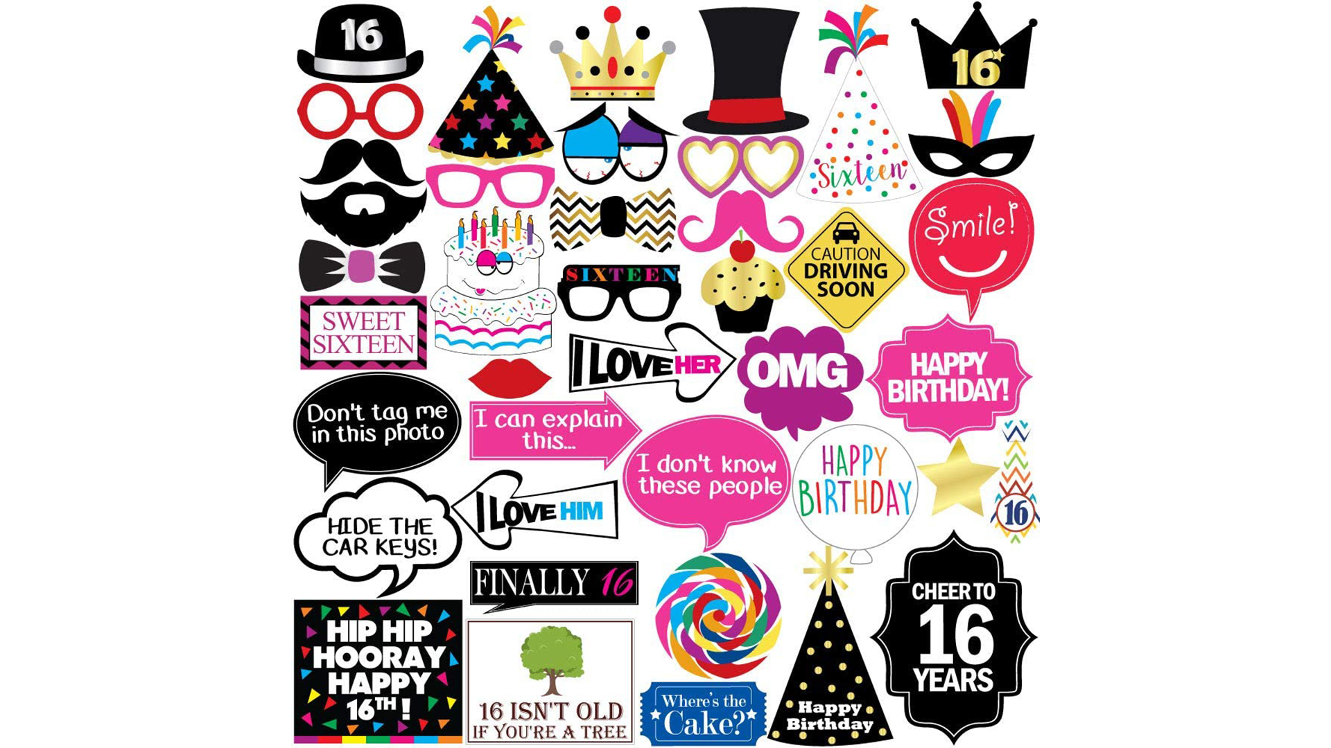 Foto prop set met frame - huwelijk/bruiloft thema - 16-delig - photo booth accessoires | Fun en Feest
