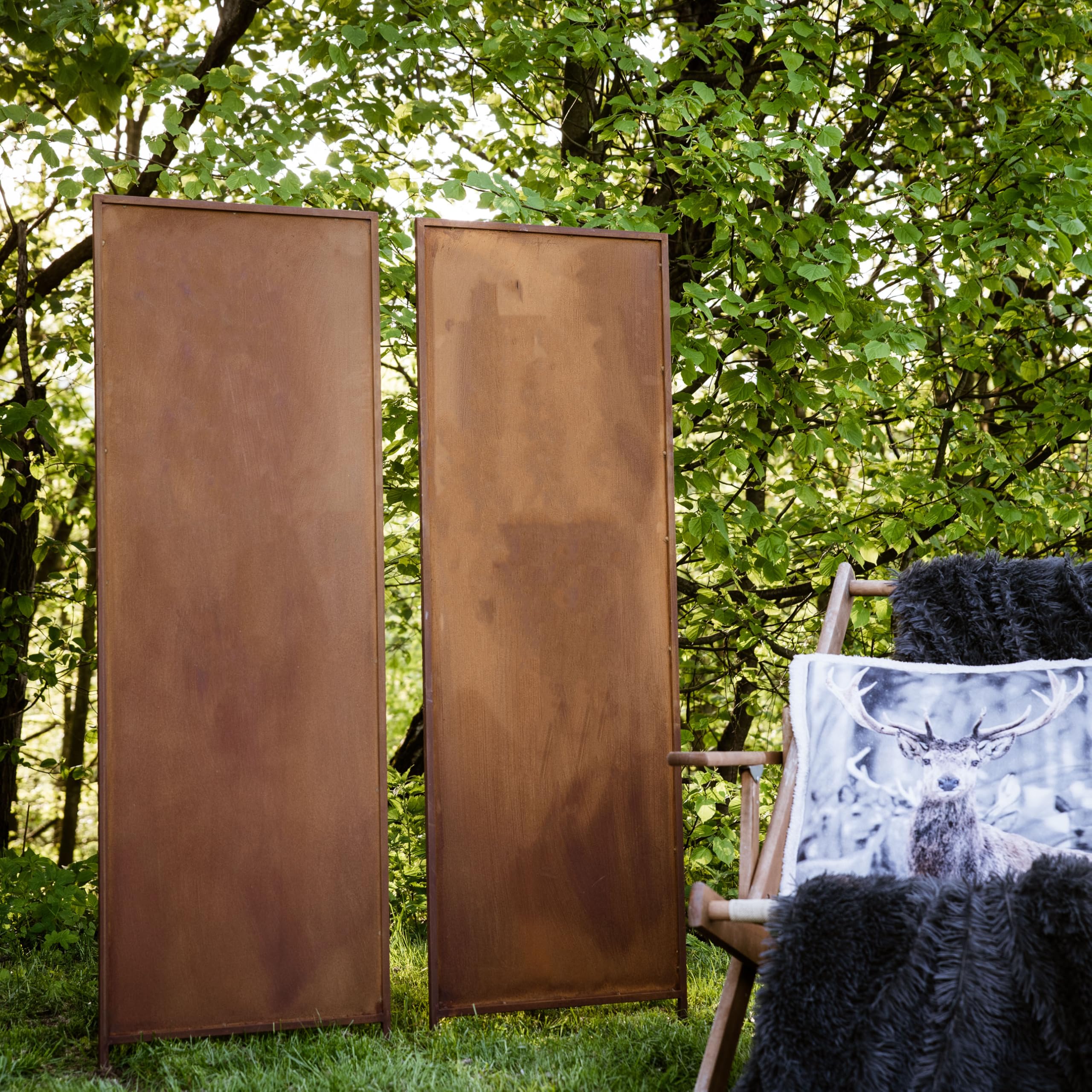 Kapaga - Sichtschutz Metall 4x -160x50 cm - Edelrost - Rostoptik, Patina | für Garten und Terrasse - Corten, Sichtschutzelement - Sichtschutzwand - Gartendekoration Zaun - Rost (Strauch) (Rein)