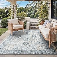 GENIMO 5x8 Boho Outdoor Indoor Rug, Waterproof Non-Shedding Easy Clean, UV Resistant Chenille for Patio Deck Living Room Balcony - Blue