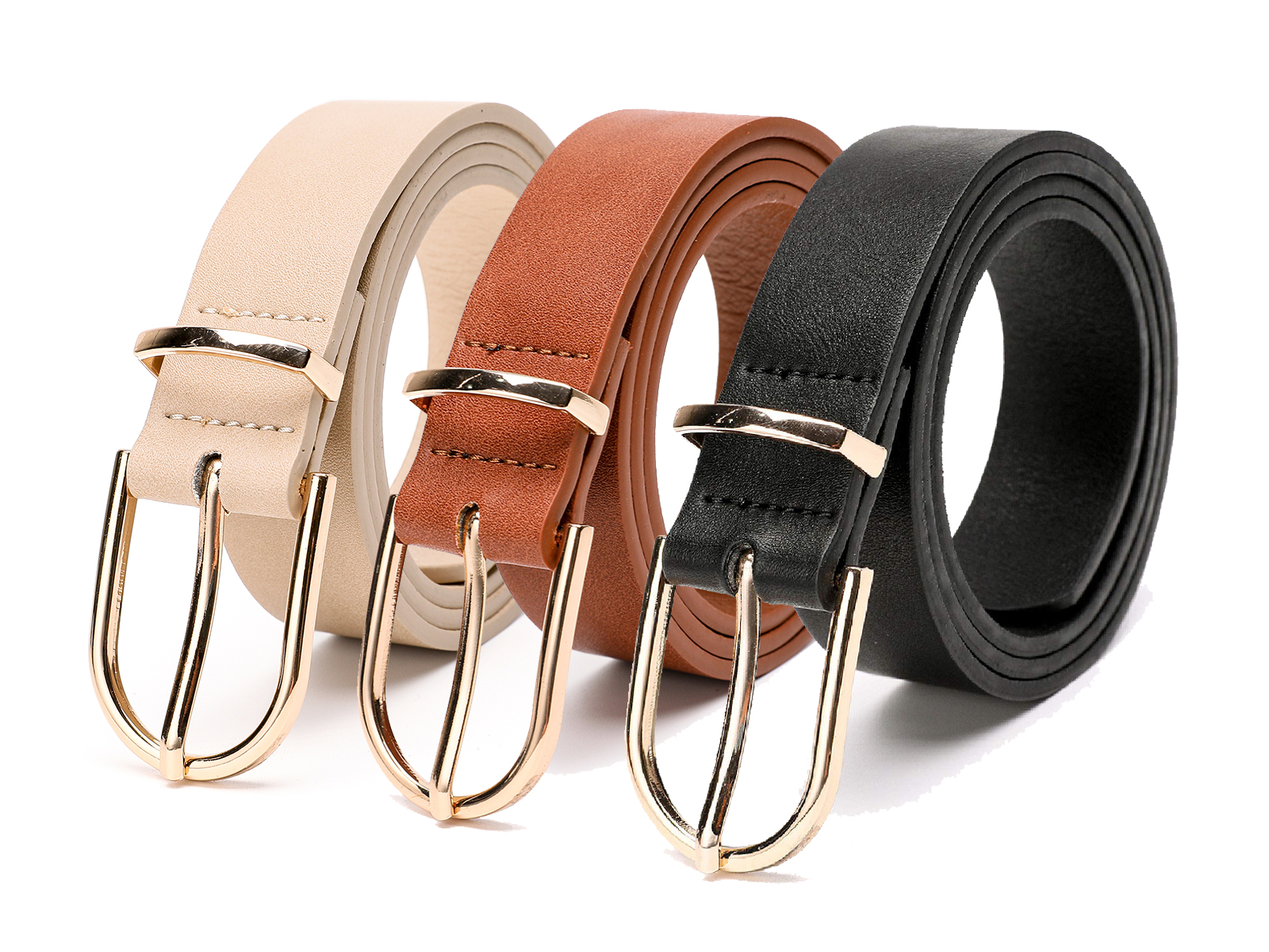 MORELESS 3 Pack Women Faux Leather Waist Belt for Jeans Dress Black White Brown MORELESS 3 Pack Women main image 3