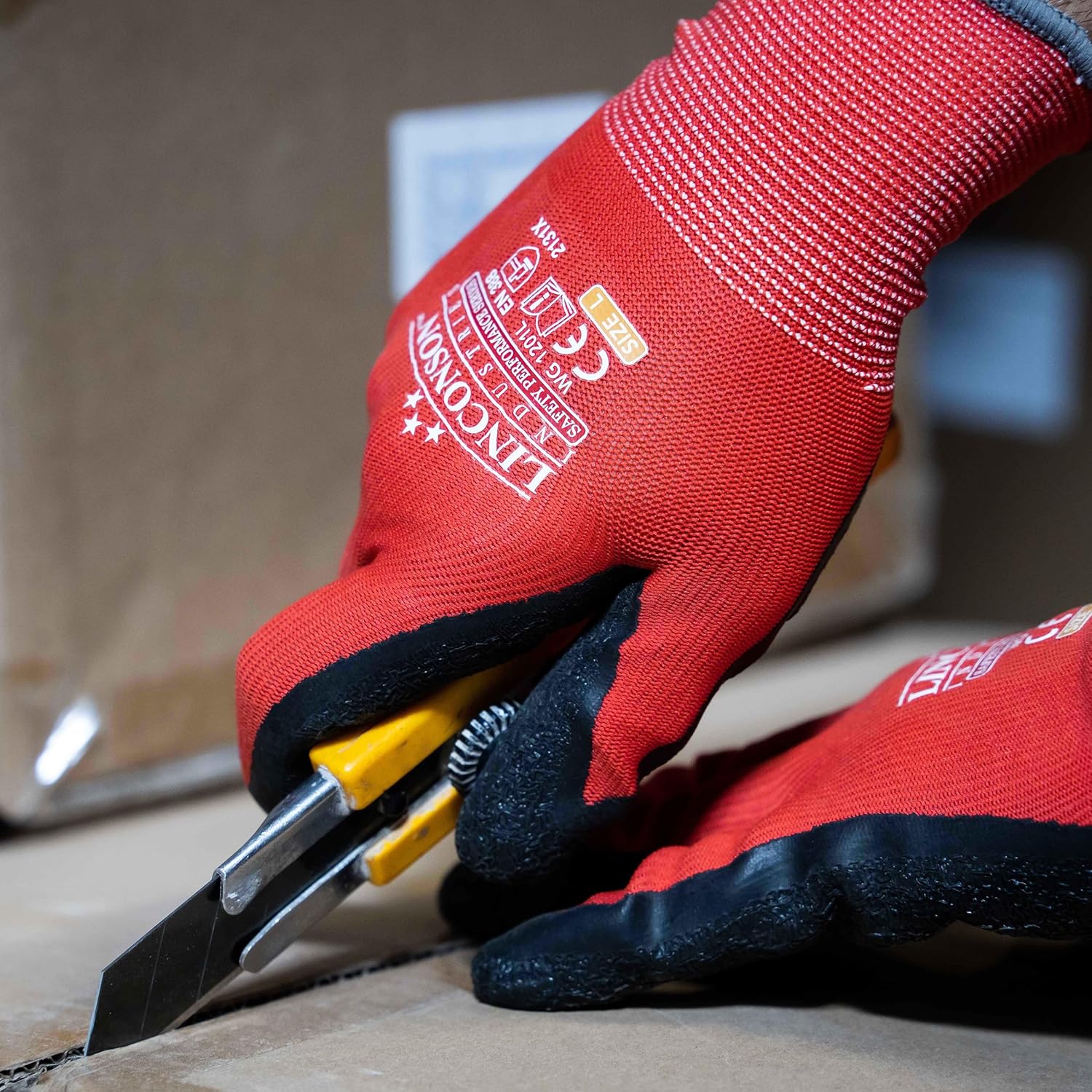 linconson 12 Pack Safety Performance Series Construction Mechanics Wrinkle Latex Work Gloves - Image 5