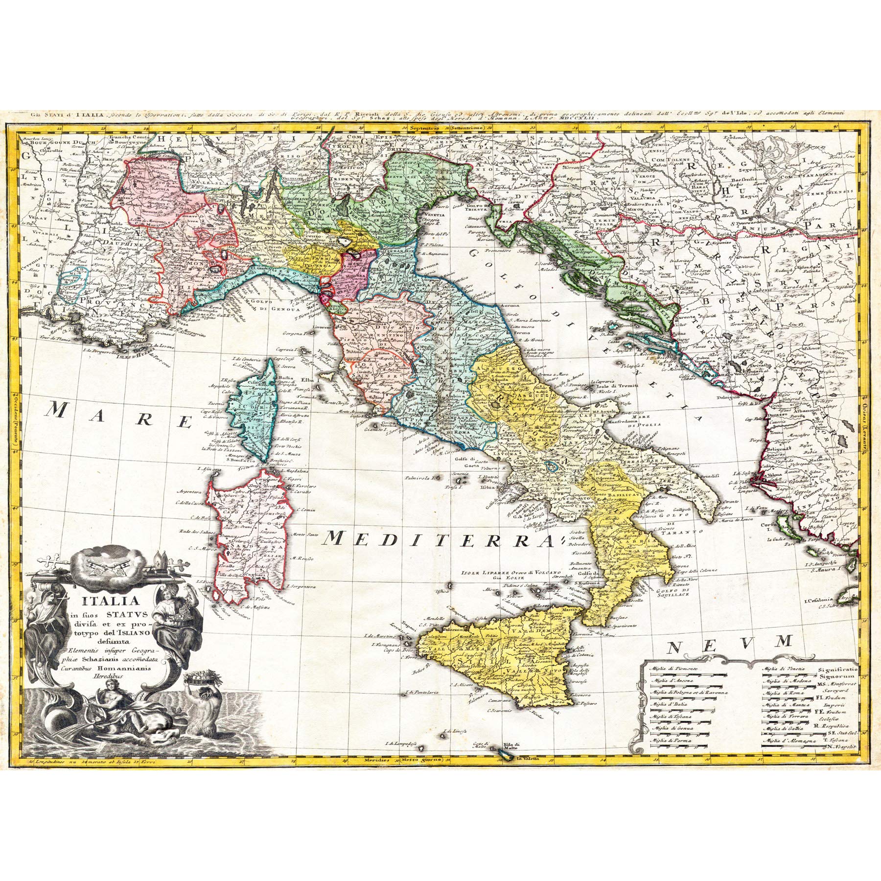 Wee Blue Coo Map Antique Homann Heirs Italy Mediterranean Sea Art Large Art Print Poster Wall Decor 18x24 inch