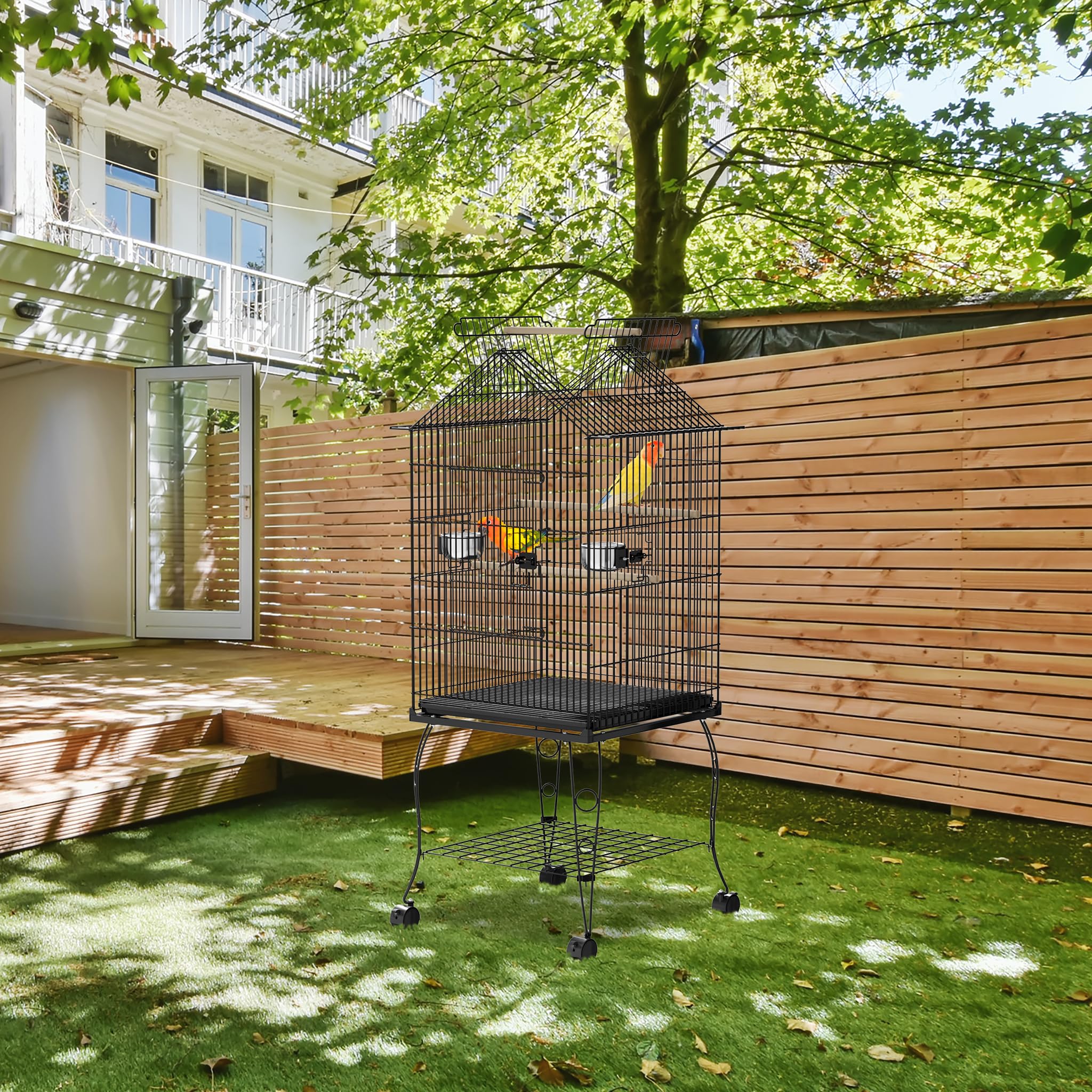 Aufun Vogelkäfig mit Vogelspielzeuge, Vogelhaus Wellensittichkäfig, Vogelvoliere Metall, Exotenkäfig, Käfigspielzeug Nymphensittiche Voliere Vogelhaus Käfig mit Vogeltreppe (Tye A, 46x36x62cm)