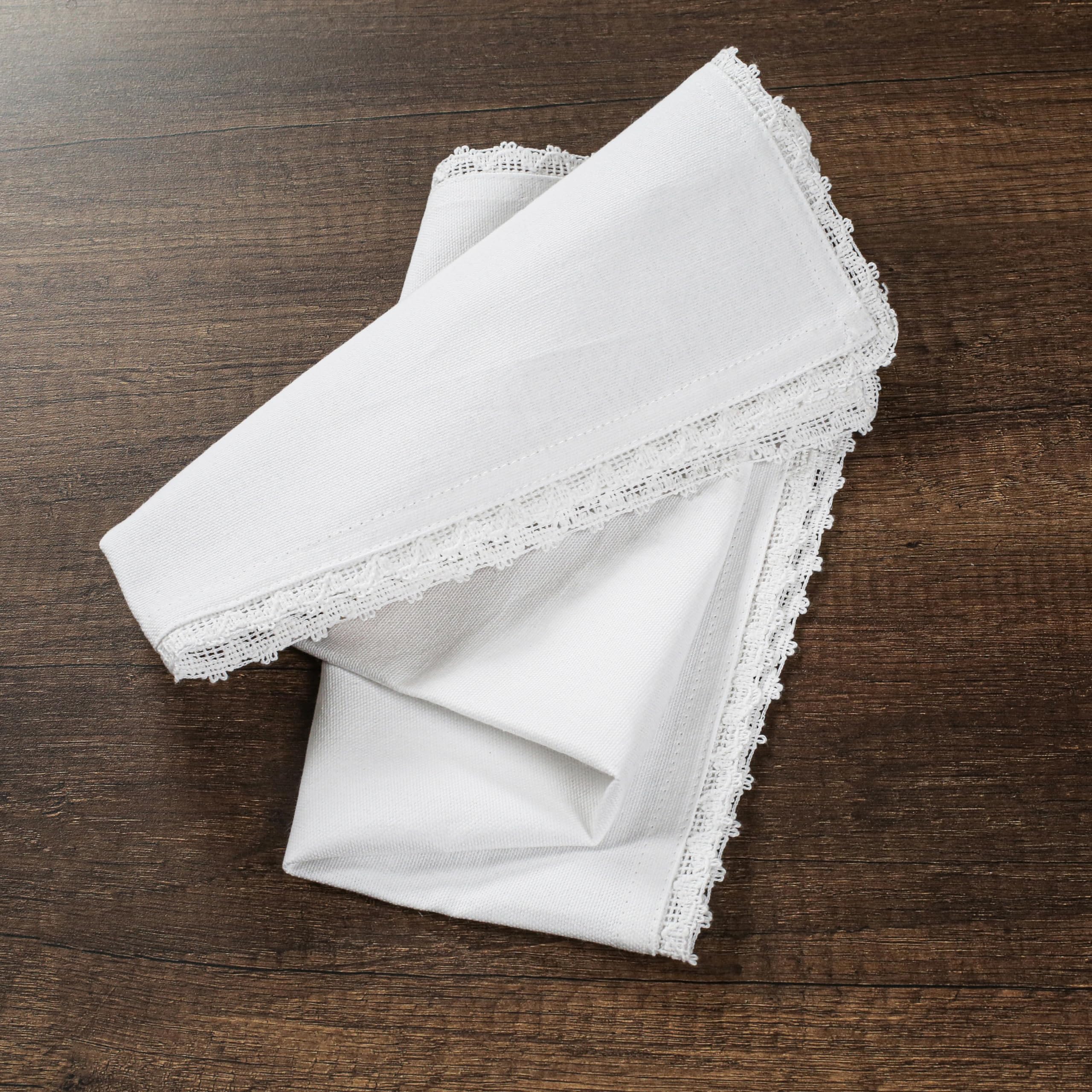 Weiße Baumwollservietten, 12 Stück, 45,7 x 45,7 cm, mit Spitze | Elegantes Set mit 12 wiederverwendbaren weißen Servietten für Hochzeiten, Thanksgiving, Geburtstagsfeiern und Feiertage
