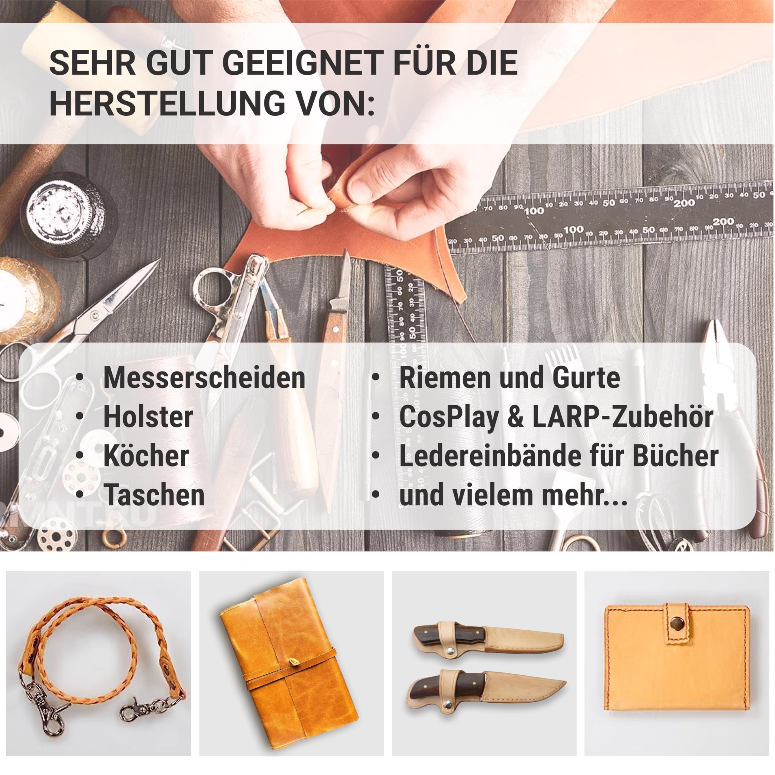 Langlauf Schuhbedarf® Pelle punziata XXL, grande taglio in pelle, pelle bovina, pelle spessa, 250 mm x 600 mm, pelle bovina conciata al vegetale, pelle bovina (spessore pelle 1,7 – 2,0 mm)