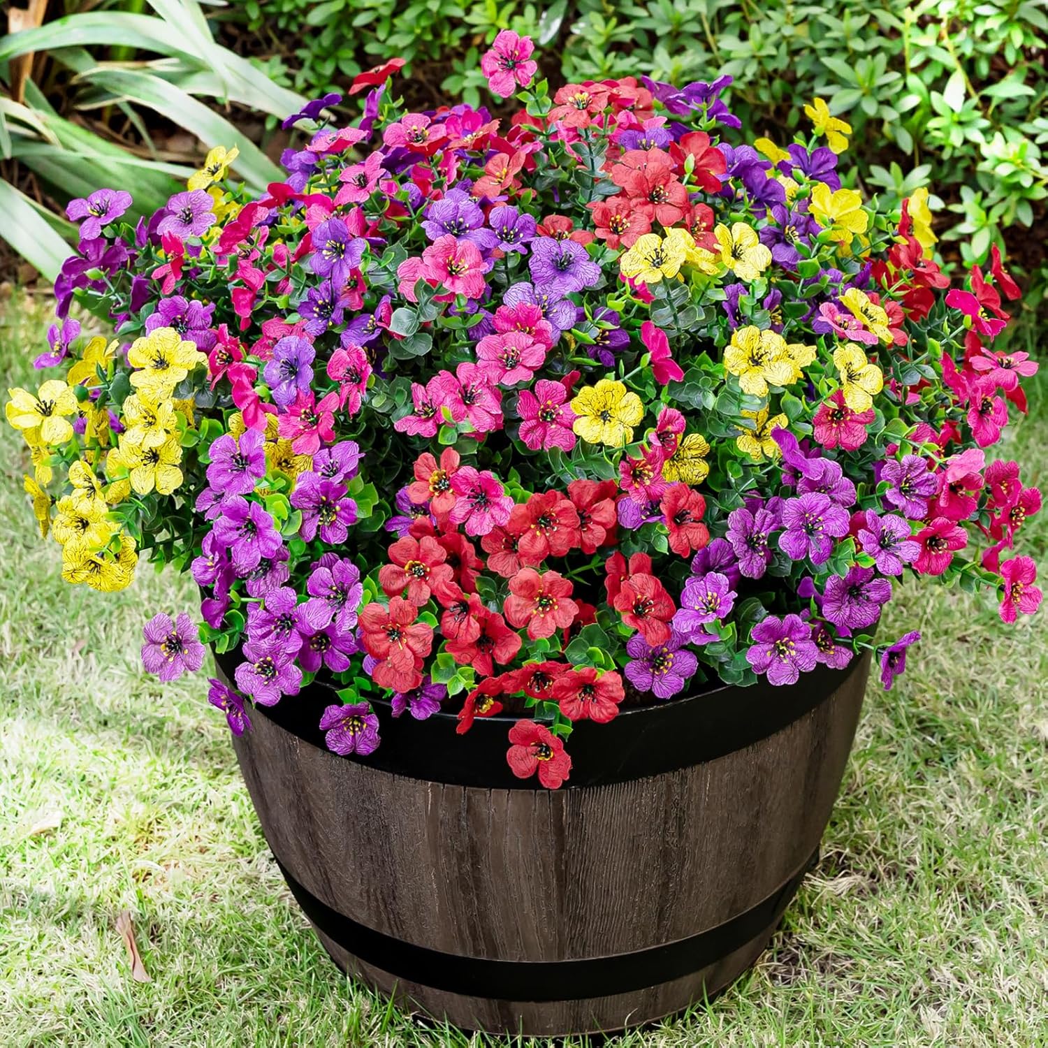 Lnoicy 20 Bundles Artificial Fake Flowers Faux Eucalyptus Flowers for Outdoor Outside,Fake Plants UV Resistant for Porch/Garden/Home Decoration（5 Color）