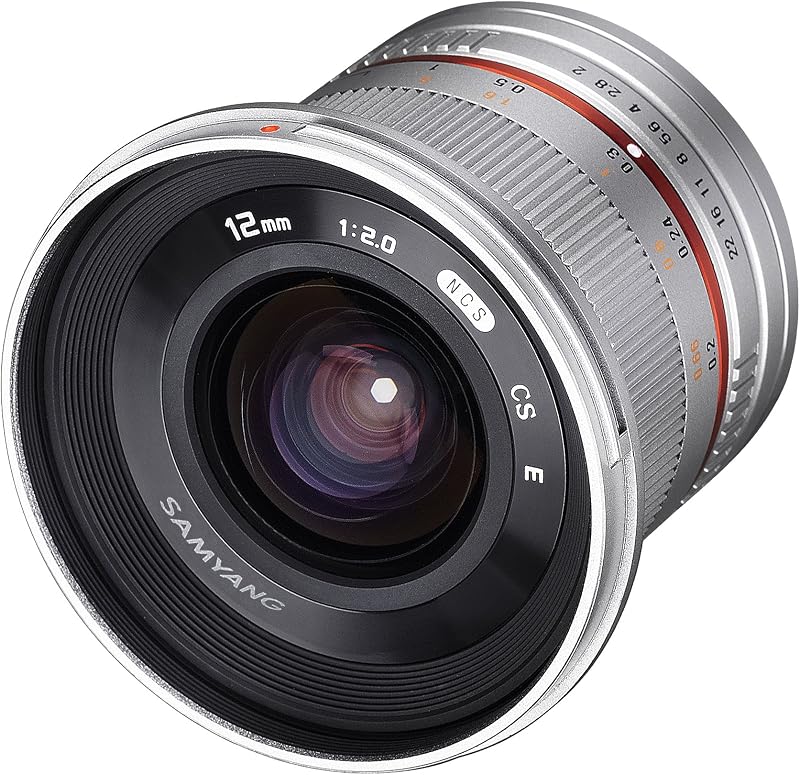 Samyang SY12M 12mm F2.0 Ultra Wide Angle Lens, Fujifilm X (Silver) | Wide-angle lens captures expansive landscapes, architecture and interiors with outstanding image quality.