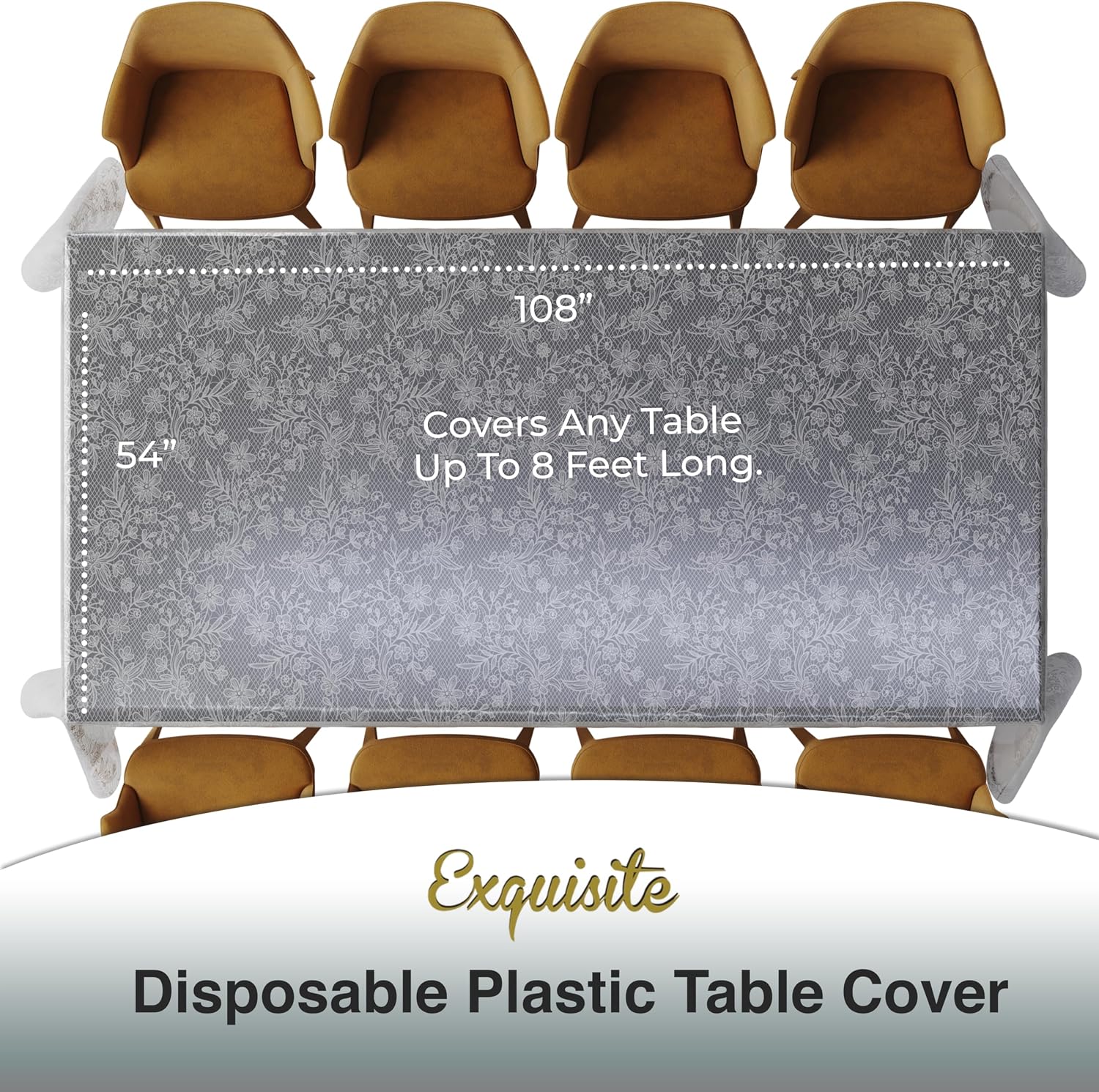 Exquisite Lace Table Cloth Rectangle Table Plastic 12-Pack Lace Tablecloth Rectangular 54" X 108" | Clear & Silver Floral Tablecloth Disposable | Wild Flower Party Decorations & Party Supplies