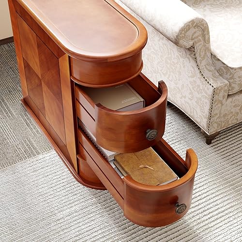 Miniatura 5 de LITTLE TREE Wood End Table with 2 Drawers Sofa Side Table, No Assembly Required Vintage Slim Nightstand Bedside Table for Bedroom