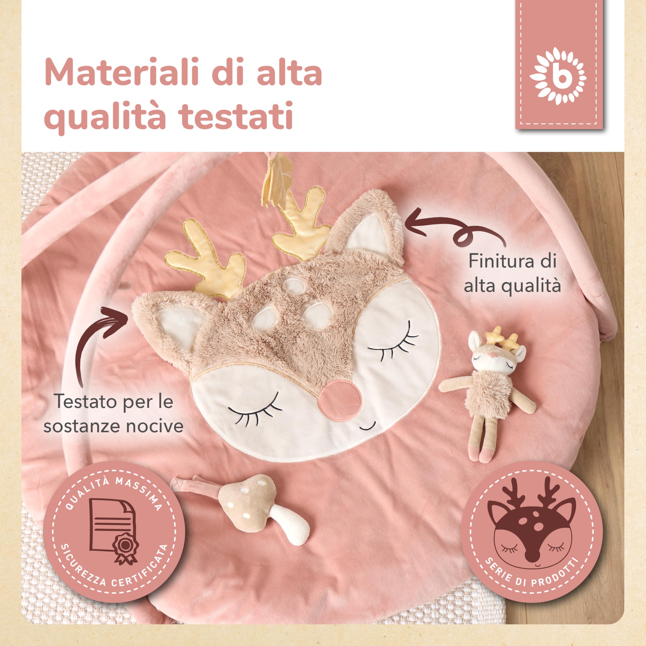 Bieco Tappeto Gioco con Arco Attività Cerbiatto Ella | Tappeto Sensoriale | Palestrina Neonato con Arco Giochi | Tappetino attività neonato