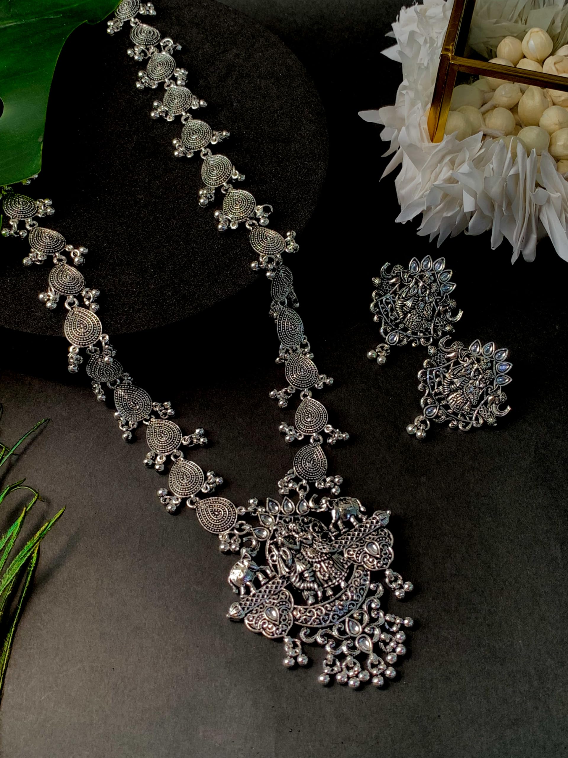 Ethnic Oxidised Radha Krishna Necklace Set