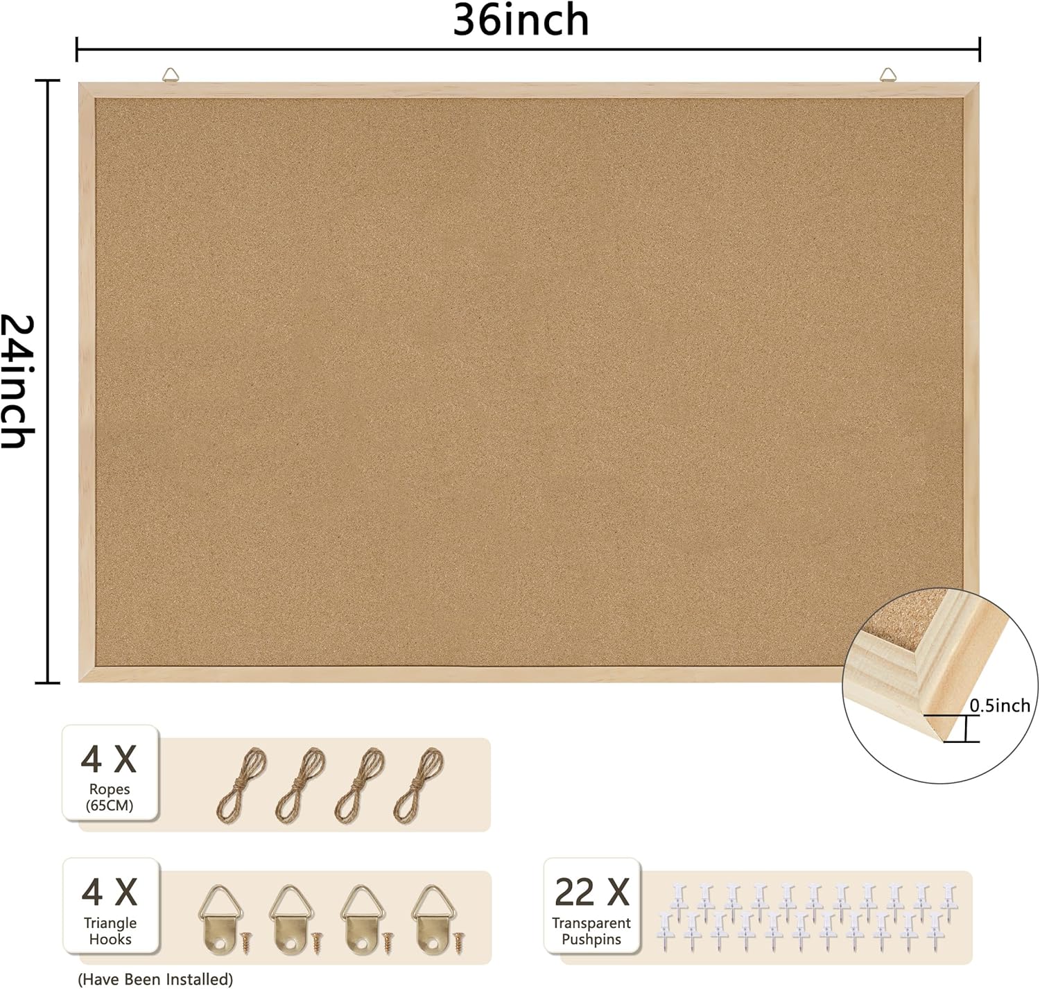 DAHAPYBOO Cork Board 2Pack,36x24 Bulletin Board for Office with Pin Oak Wood Boards, Message Board or Vision Board.