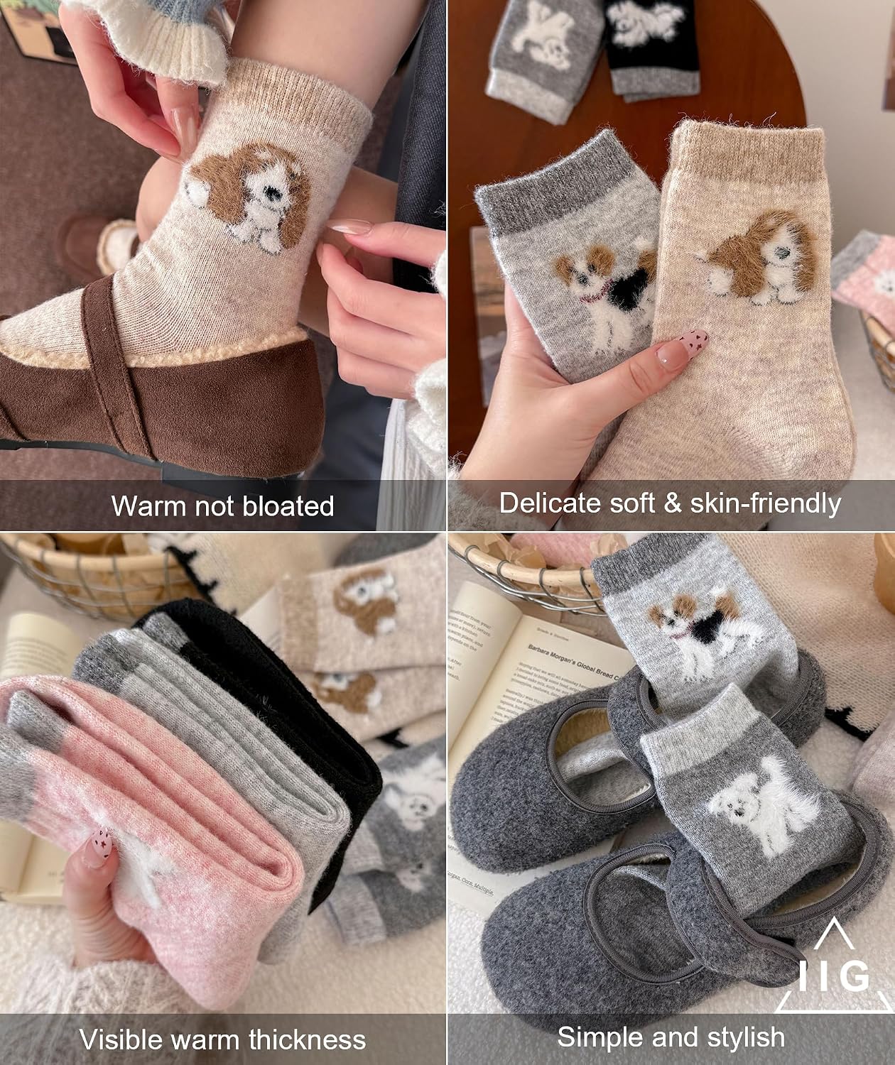 IIG Cute Warm Wool Socks for Women Super Cozy Thick Crew Winter Socks Gifts, 5 Pairs