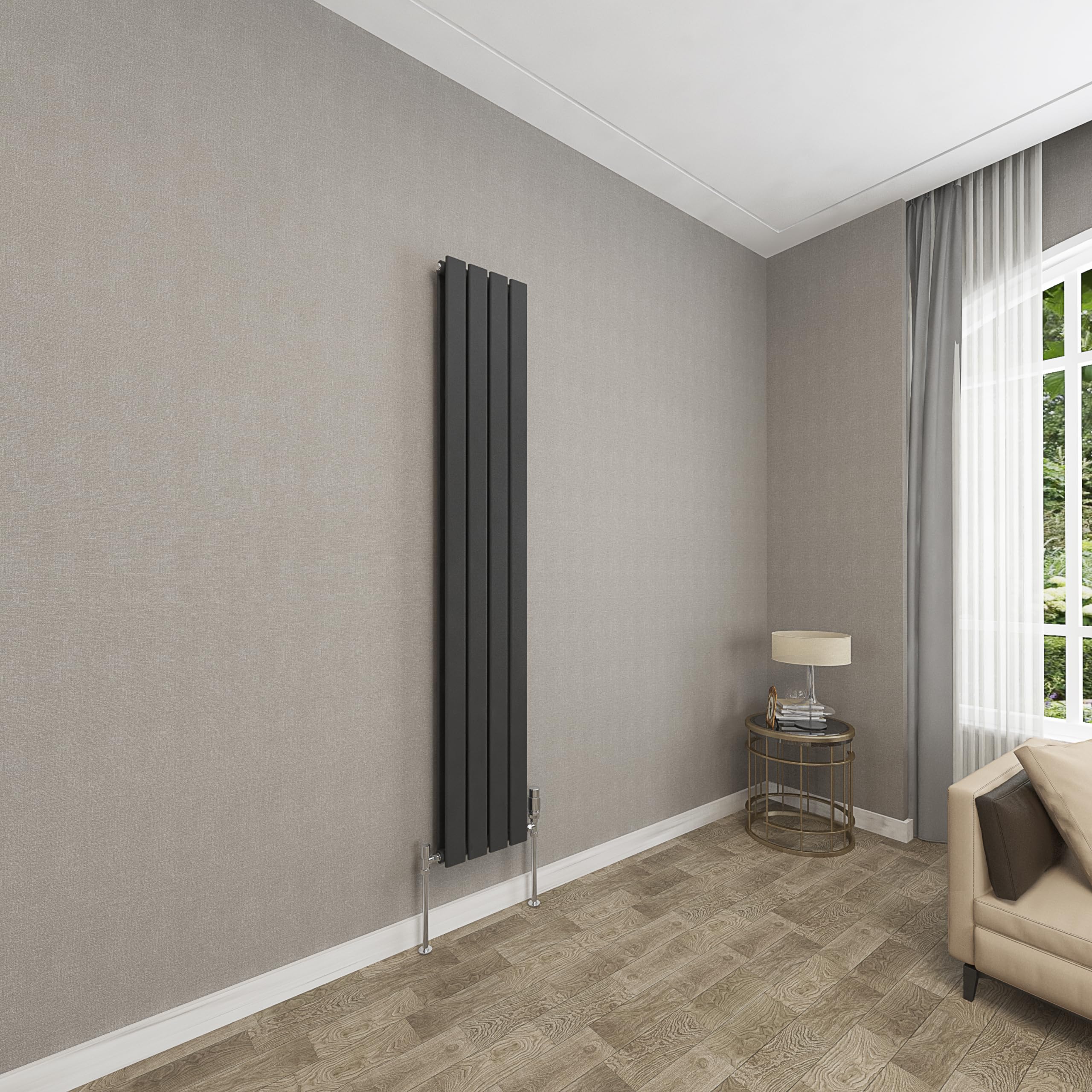 Sky bathroom | 1600x272mm Vertical Designer Radiators Black Flat Panel Double Panel Central Heating Radiator